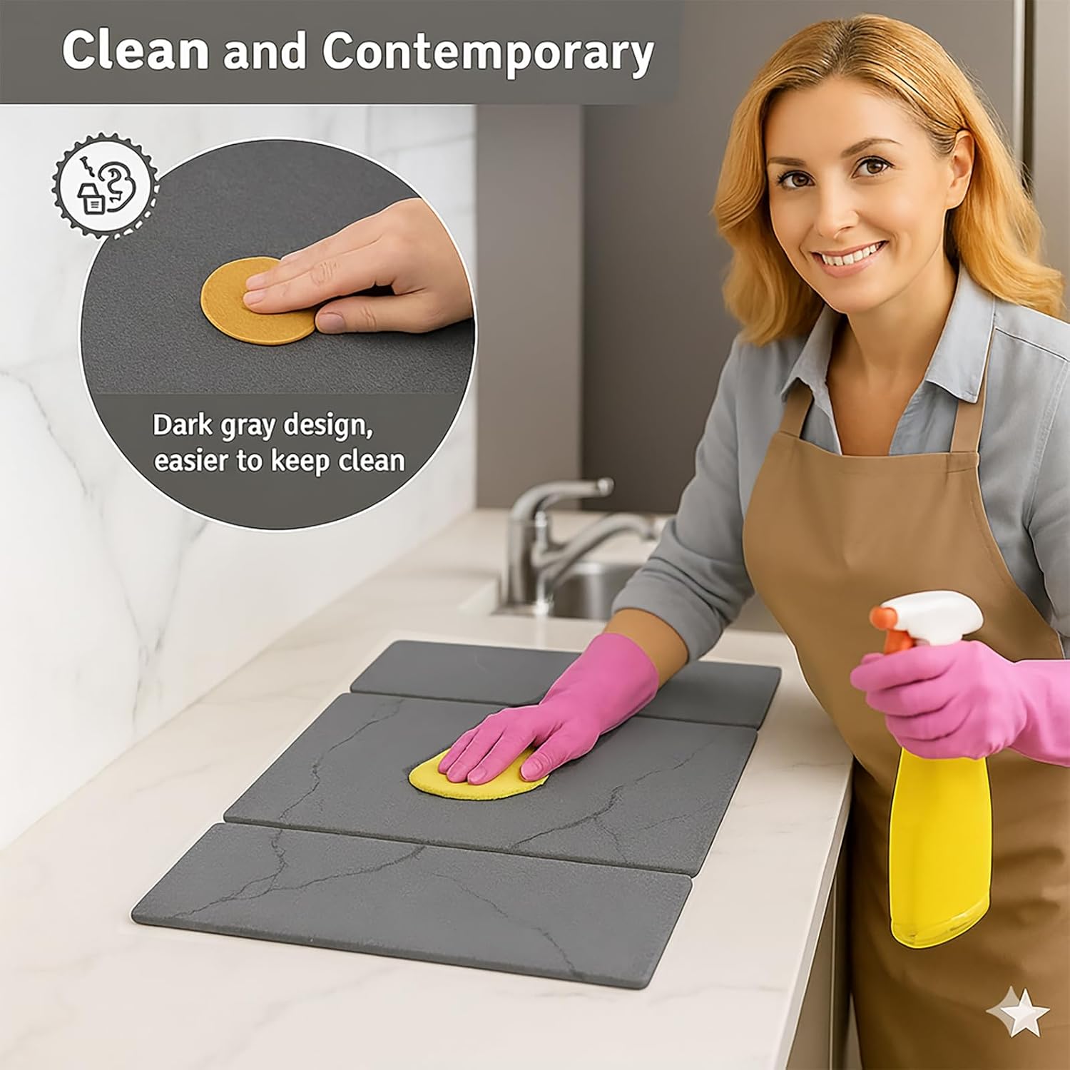 3-Panel Stone Drying Mat for Counter, 20"×16" – Fast Dry Diatomaceous Earth Dish Mat, Heat-Resistant,Stable Hard Stone Pad for Dishes, Ice Maker & Air Fryer, Protects Premium Countertops