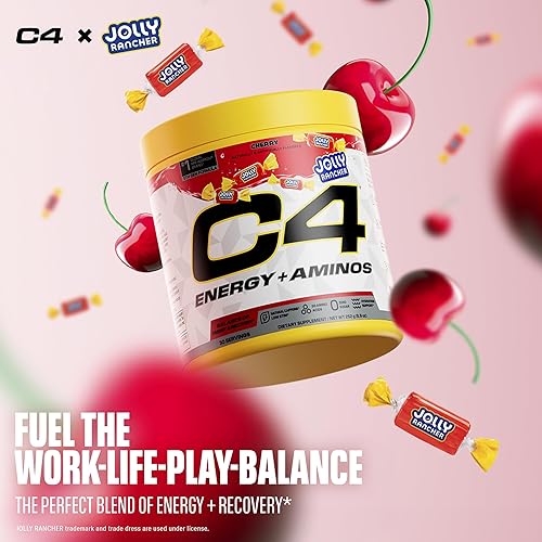 Miniatura 5 de Cellucor C4 Energy + Aminos Powder  Jolly Rancher Cherry  0.18 oz de BCAA y EAA para la recuperación muscular, 3 electrolitos para hidratación, 100