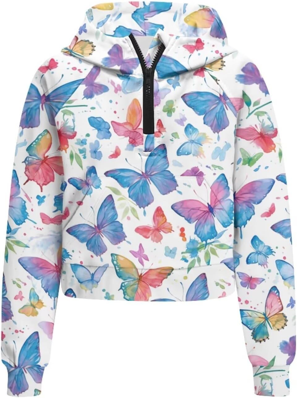 Girl's Half Zip Hoodie Long Sleeve Hooded Sweatshirt with Pockets for Teen Girl Casual Loose Fit Crop Tops Pullover