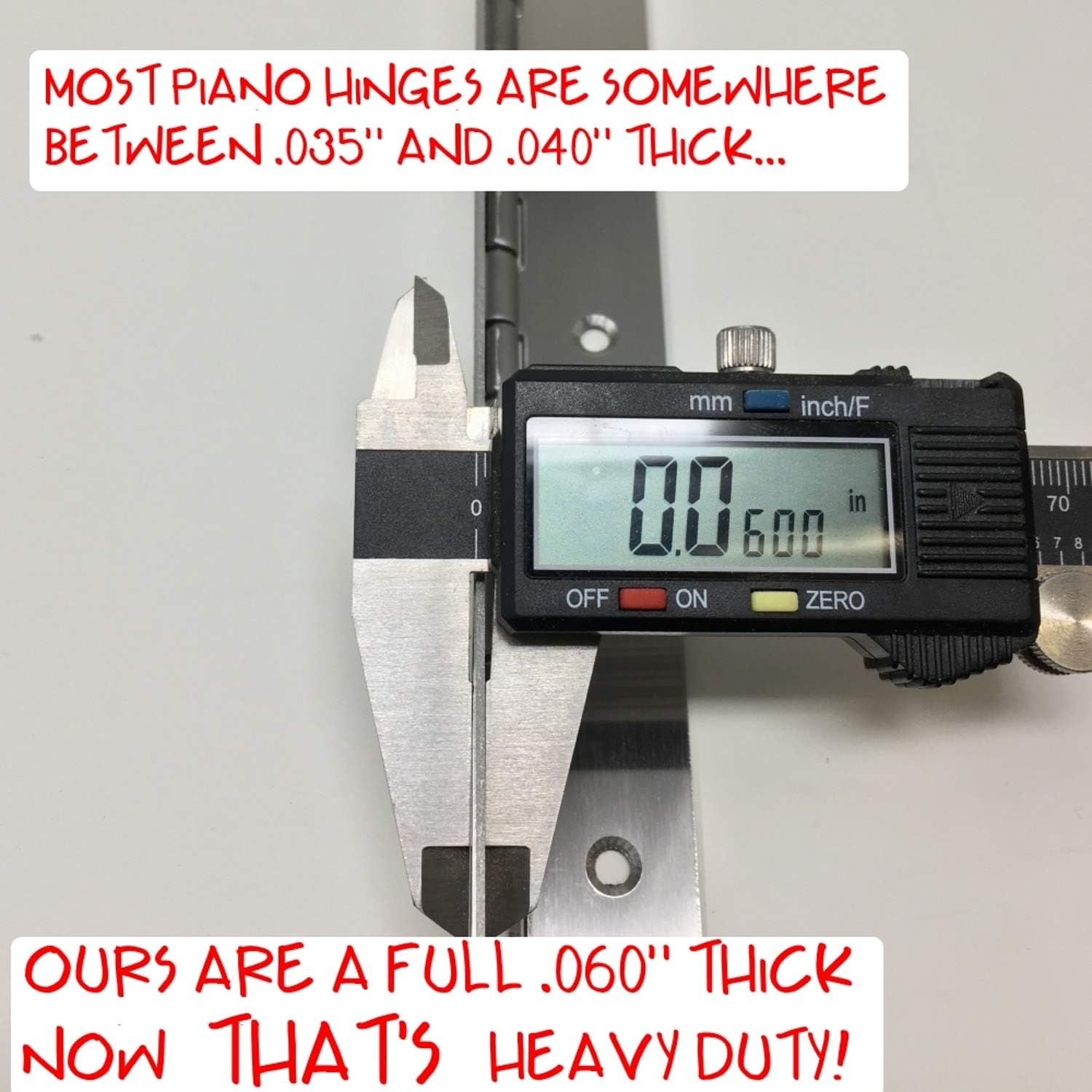 Heavy Duty 2" x 24" 201 Stainless Steel Piano Hinge - .060" Thick - ¾" S.S. Screws Included - 1 Pack