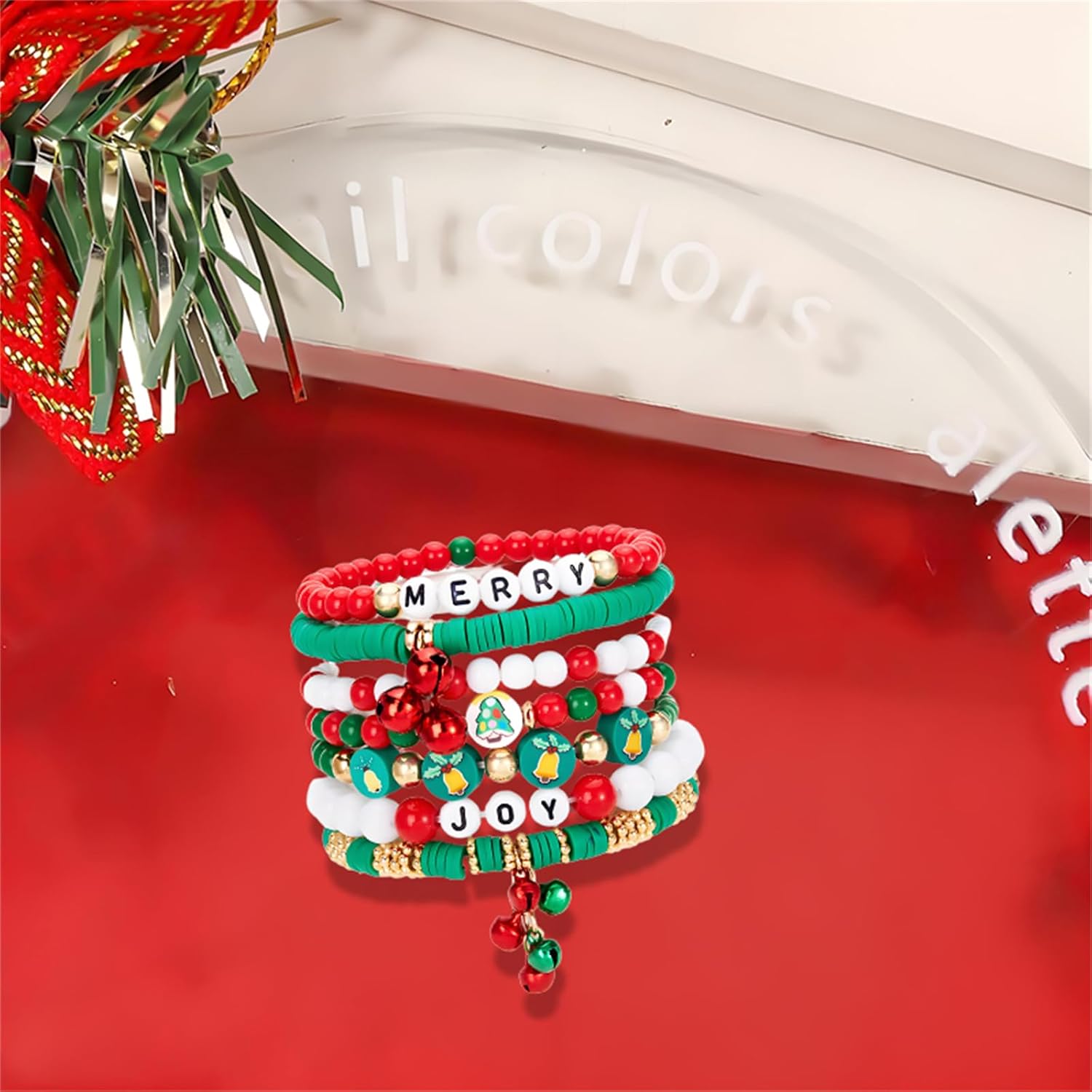 Christmas Bracelet Set for Women Men Colorful Disc Clay Beaded Stretch Bracelets Elastic Layering Friendship Bracelets Stackable Bracelet Boho Holiday Jewelry Gifts - Image 5