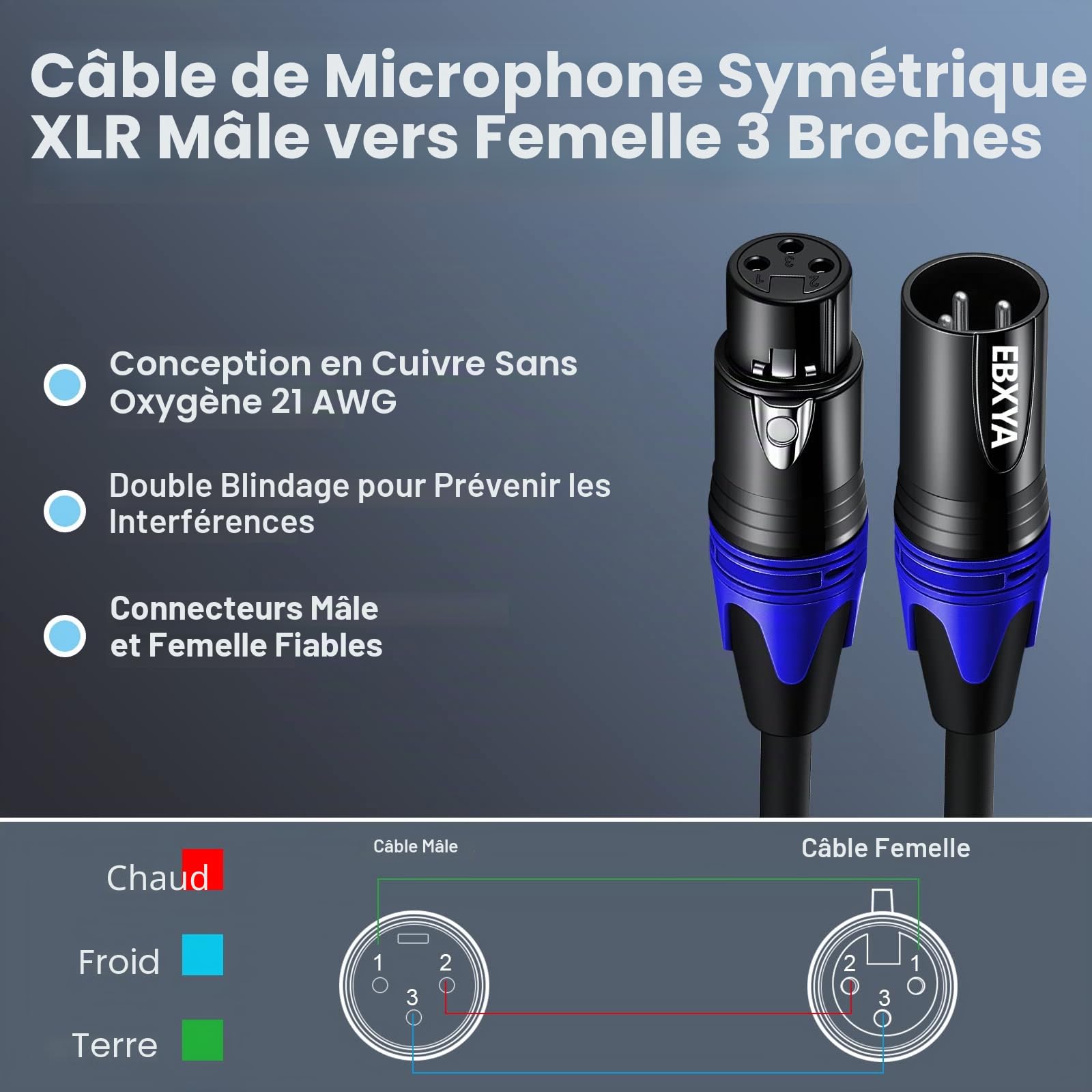EBXYA Câble XLR 2m 10-Pack Multicolore pour Microphone et DMX