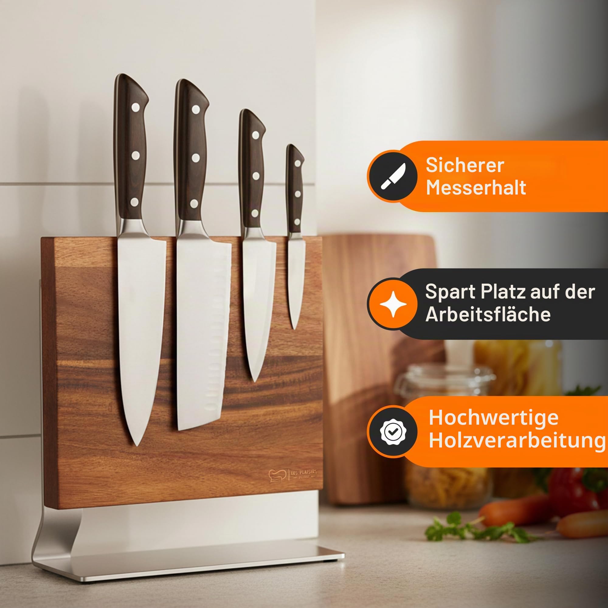 Messerblock ohne Messer magnetisch – Messerhalter Akazienholz für 8 Messer