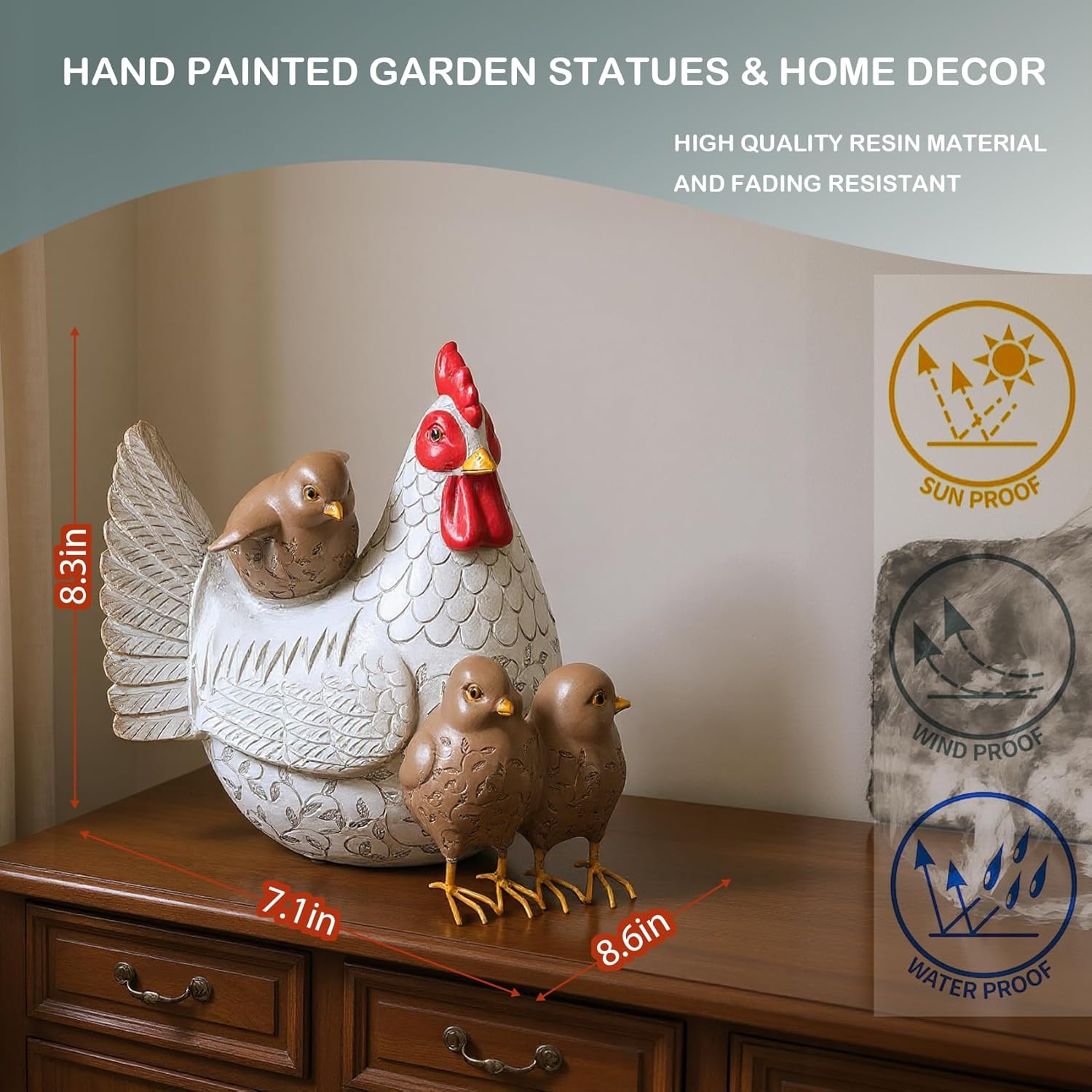 Elenon Sitting Mother Hen and Baby Chick Statue, Resin Farm Animal Decoration, Chicken Sculpture Yard Art Outdoor Lawn Decoration