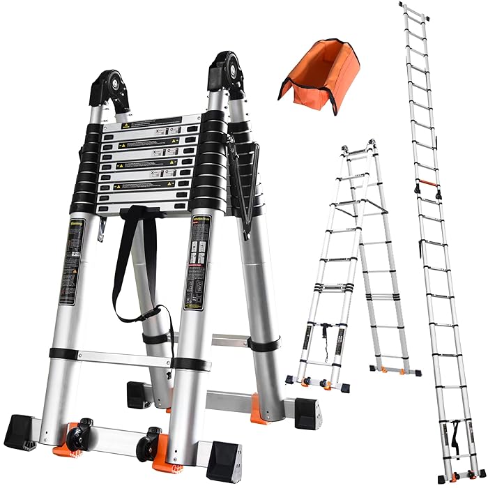 Buy 26FT Telescoping Ladder w. Stabilizer/Wheels/Cargo Hold,Adjustable Folding Extension Ladder