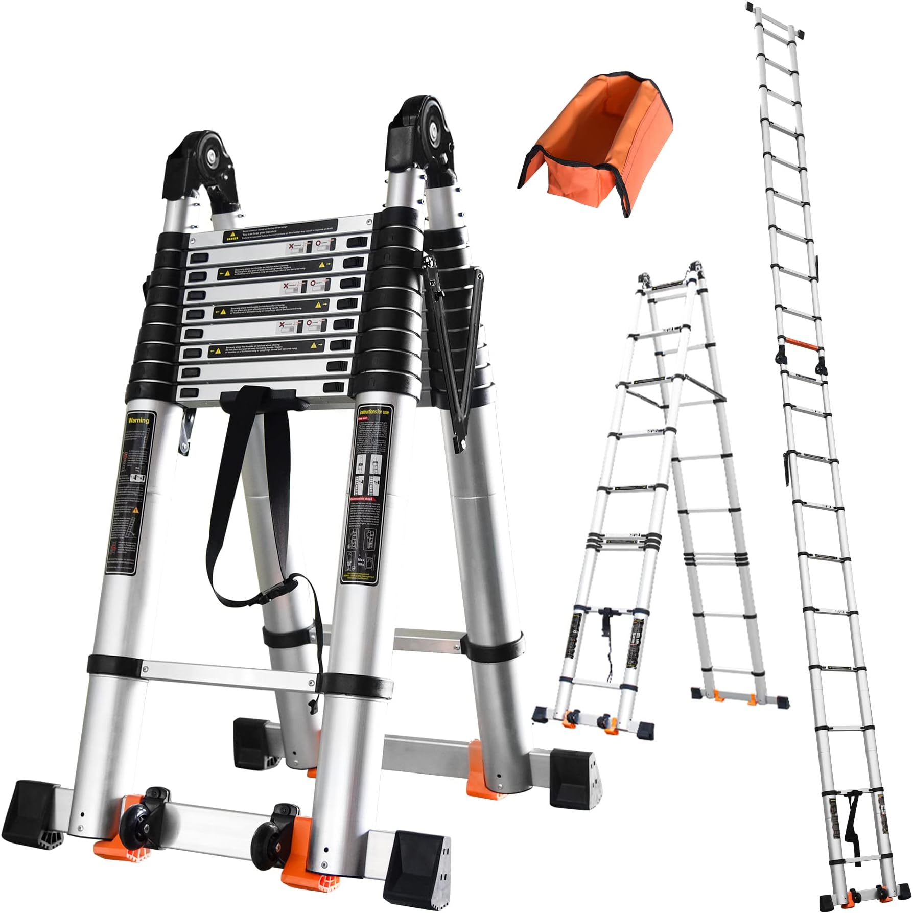 26FT Telescoping Ladder w. Stabilizer/Wheels/Cargo Hold,Adjustable Folding Extension Ladder A Frame 10+10 Step Ladders for Home,Heavy Duty Aluminum Collapsible Ladder for Industrial,330lbs Capacity