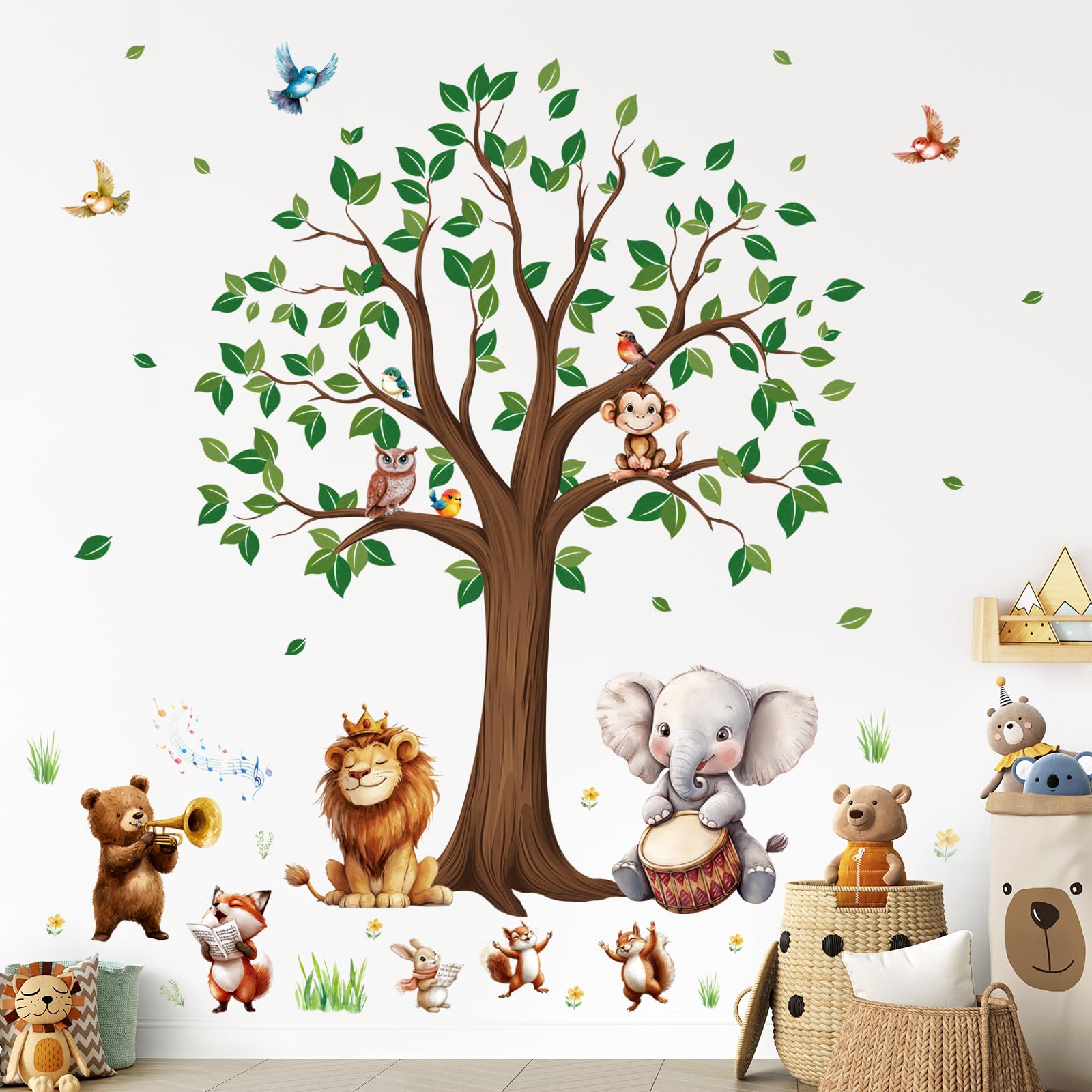 SHUCHING Large Woodland Tree Wall Decals for Baby Room Safari Zoo Wall Stickers Decoration for Kids Bedroom Nursery Playroom
