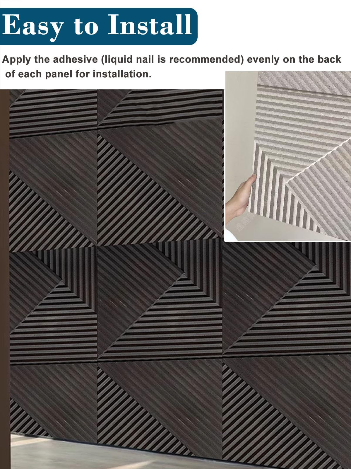 Panele Ścienne 3D Panele Ścienne 3D o Fakturze Jodełki, z Boazerią, Dekoracja Ścienna do Sypialni/Salonu/Tło Pod Telewizor, Boazeria Zewnętrzna(Black,3pack)