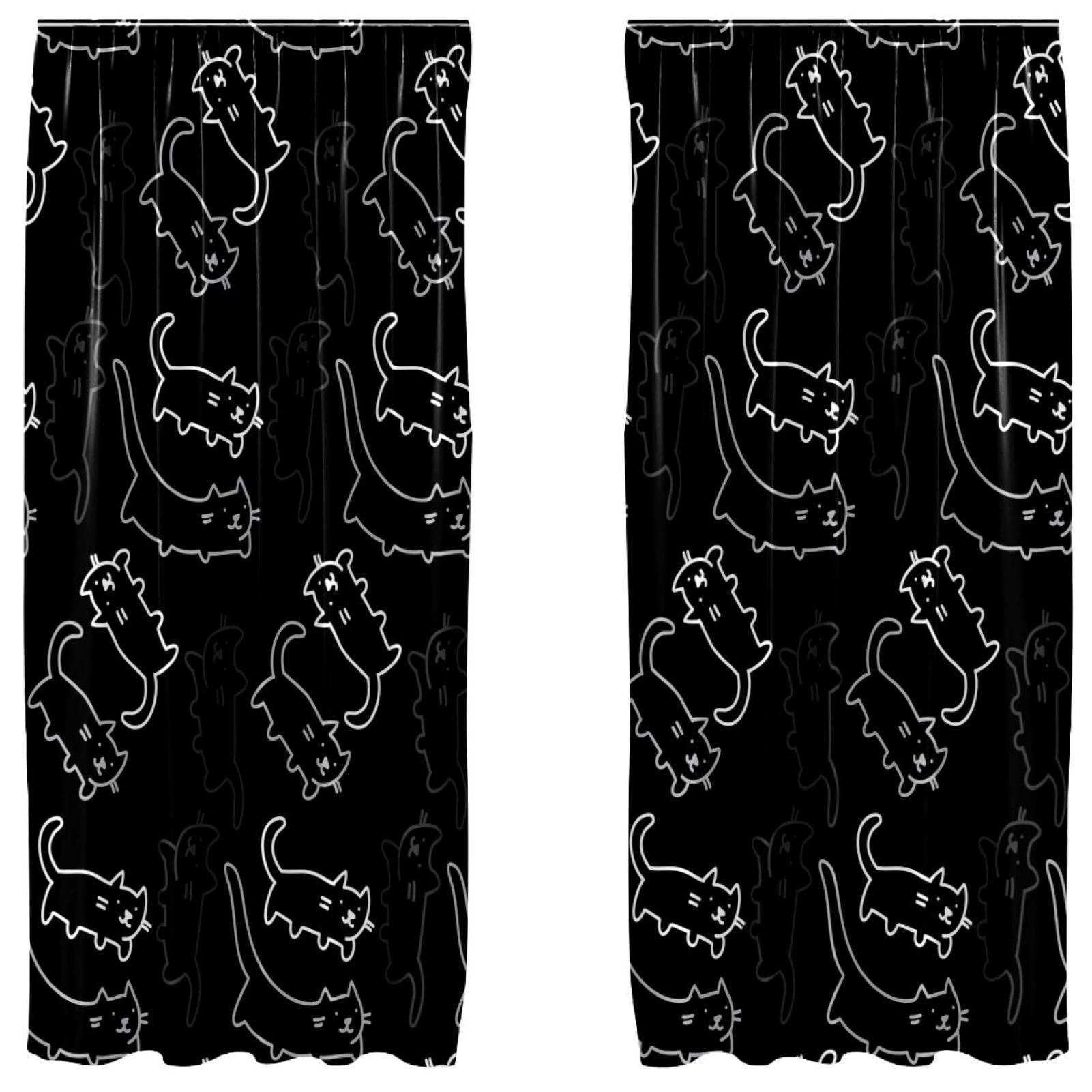 Cortinas de gato de dibujos animados para decorar salones familiares luminosos juego de 2 paneles