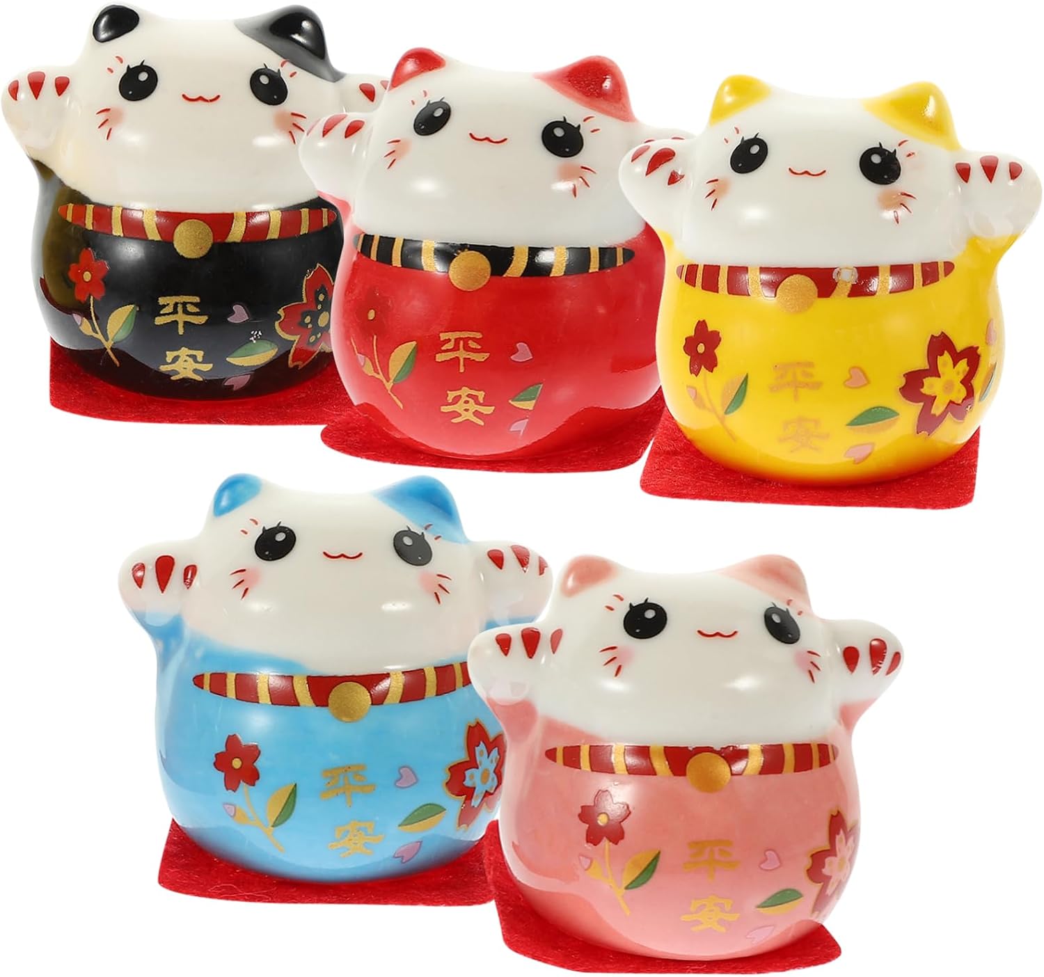 5pcs Ceramic Fortune Cat Figurines for Home Car Decor Ornaments Feng Shui Statues Unique for Lovers