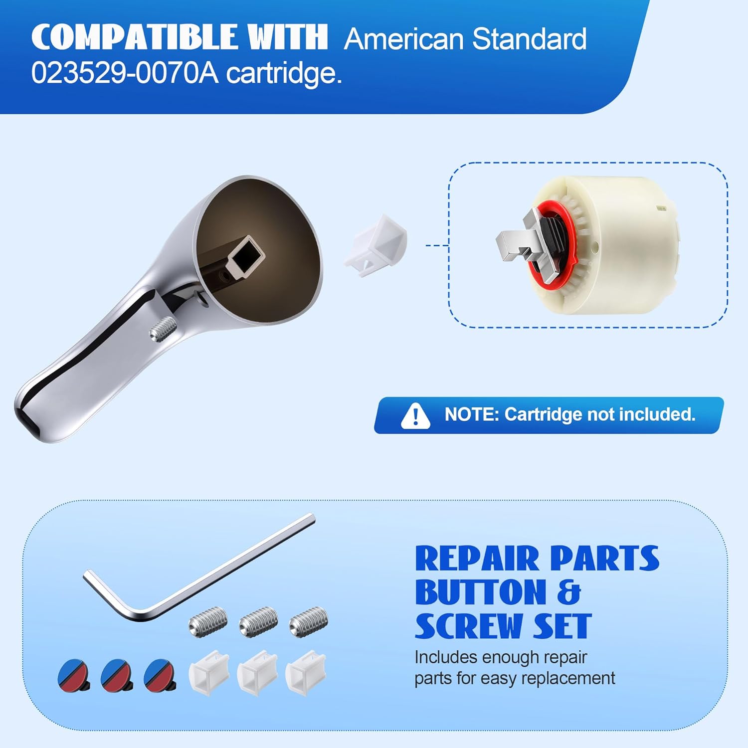 Enhon Lever Handle Kit and Handle Screw Kit, Compatible with American Standard M962160-0020A/030126-0070A, for Single-Handle Pressure Balance Tub and Shower(Polished Chrome)