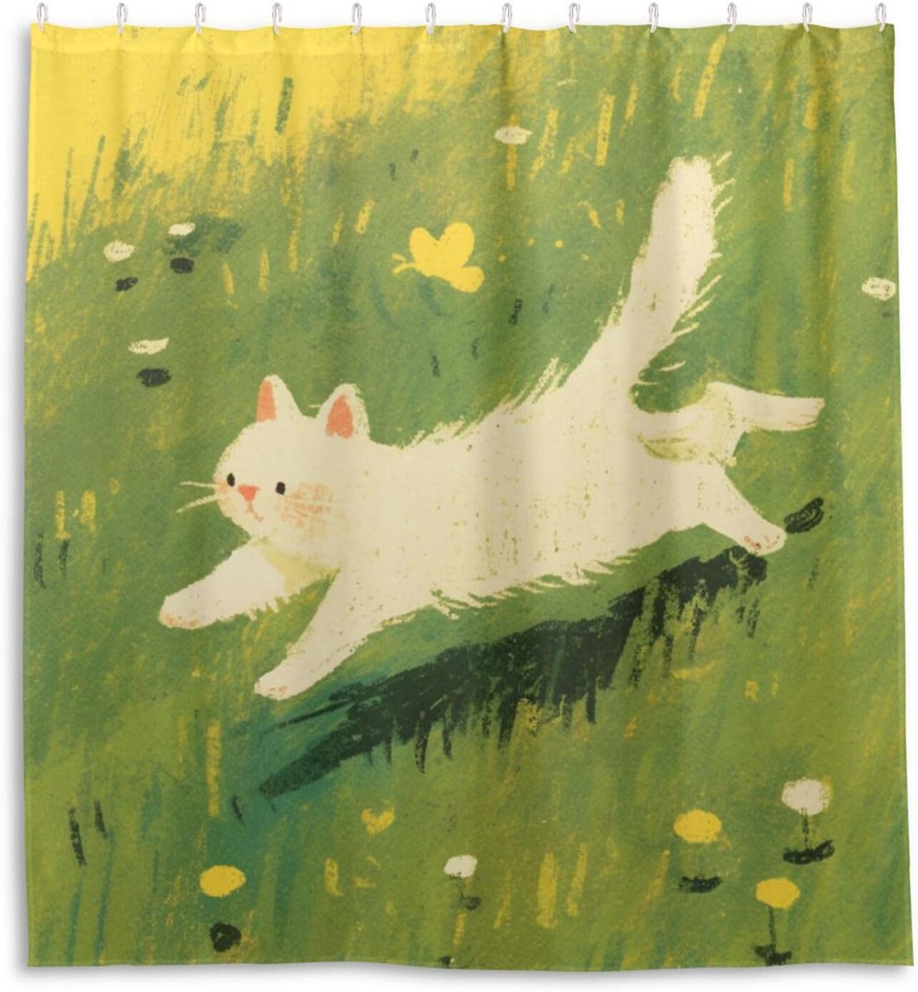 66x72 Inch Water Resistant Bathroom Curtains with Hook Cartoon Cute White Kitten Polyester Resistant Washable Material Shower Curtain Liners for Modern Bathroom Decor