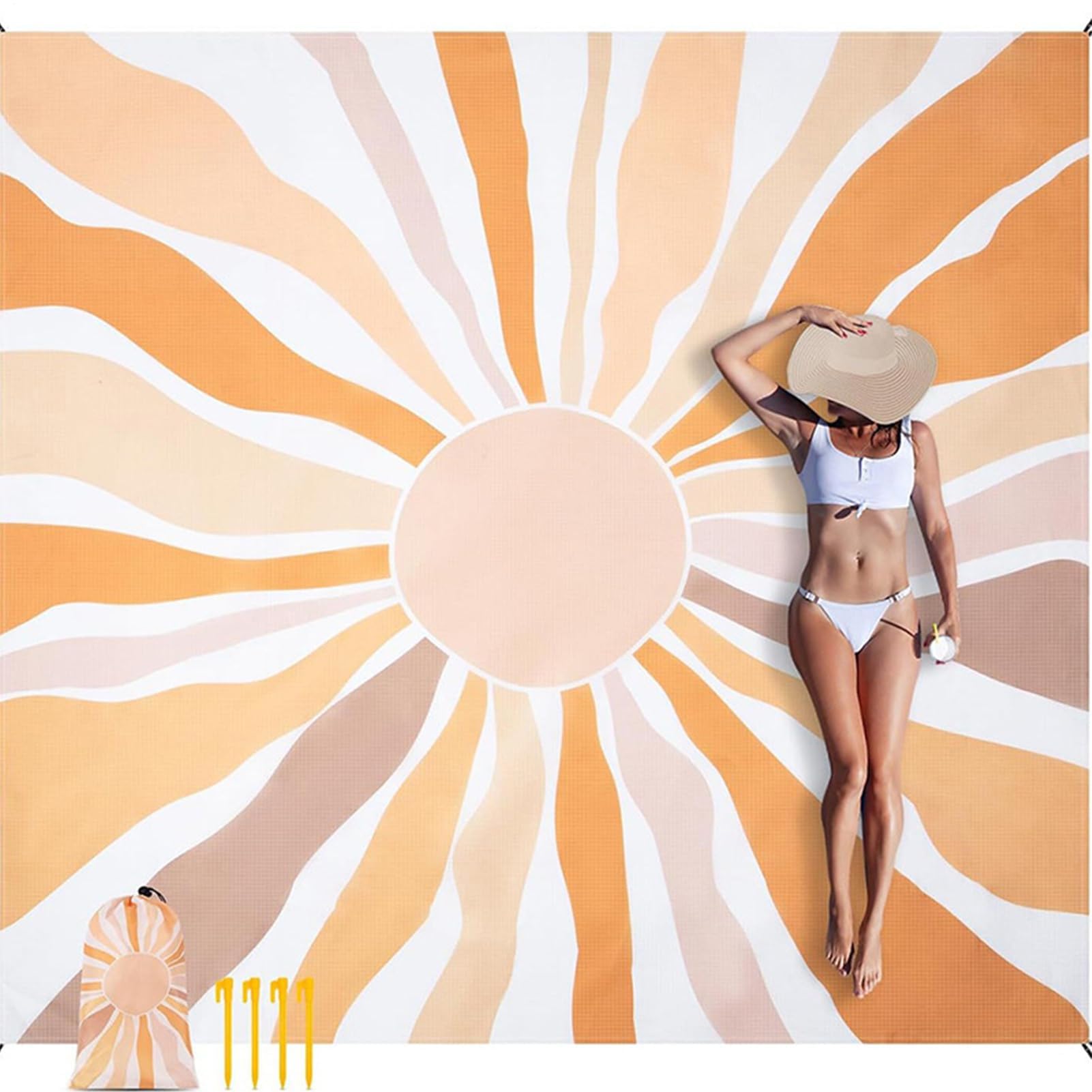 Tappetino da spiaggia extra large, 210 x 200 cm, telo da picnic impermeabile e resistente alla sabbia, portatile, ad asciugatura rapida, per campeggio, giardino e divertimento