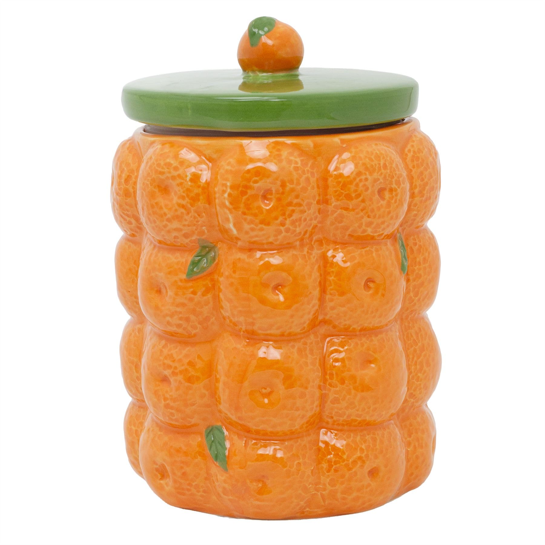Carousel Home Orange Citrus Kitchen Storage Jar | Ceramic Fruit Design Cookie Jar Biscuit Barrel | Food Storage Pot Kitchen Container With Lid - 15Cm