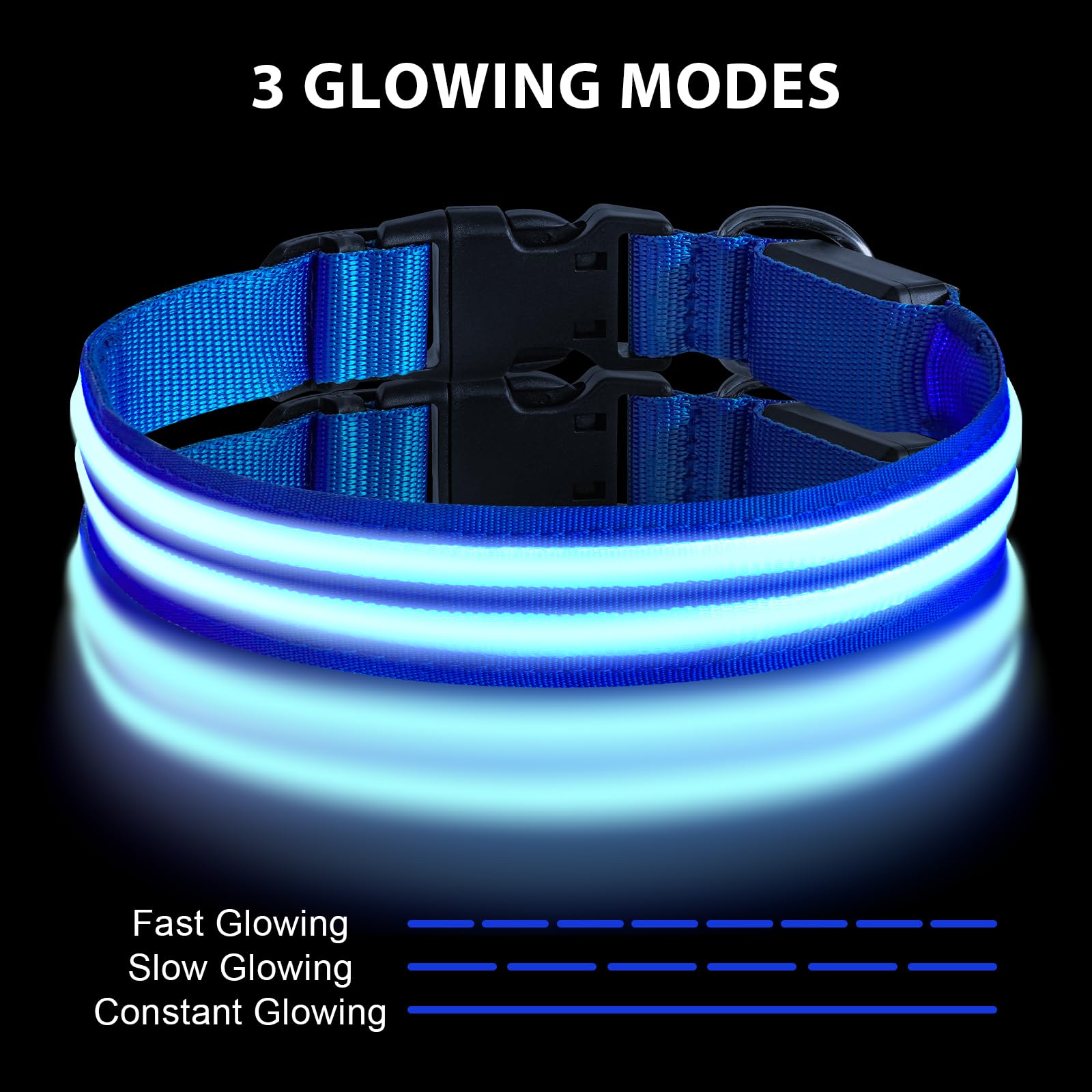 Collare Luminoso Per Cani Ricaricabile USB - LED Impermeabile Con 3 Modalità, Taglia M - Foto 3