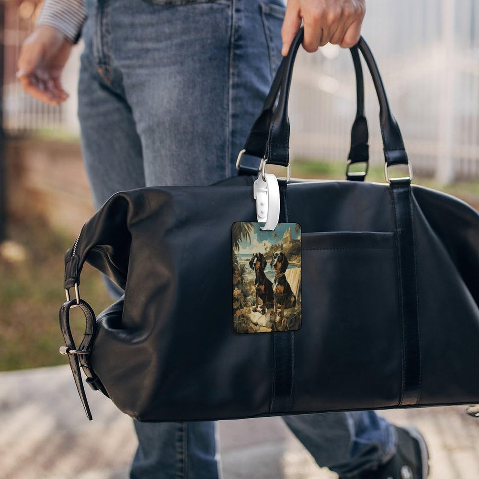 Lot de 2 étiquettes de bagage pour valises, chien mignon en cuir synthétique pour sac de voyage, étiquettes d'identification de bagages pour femmes et hommes