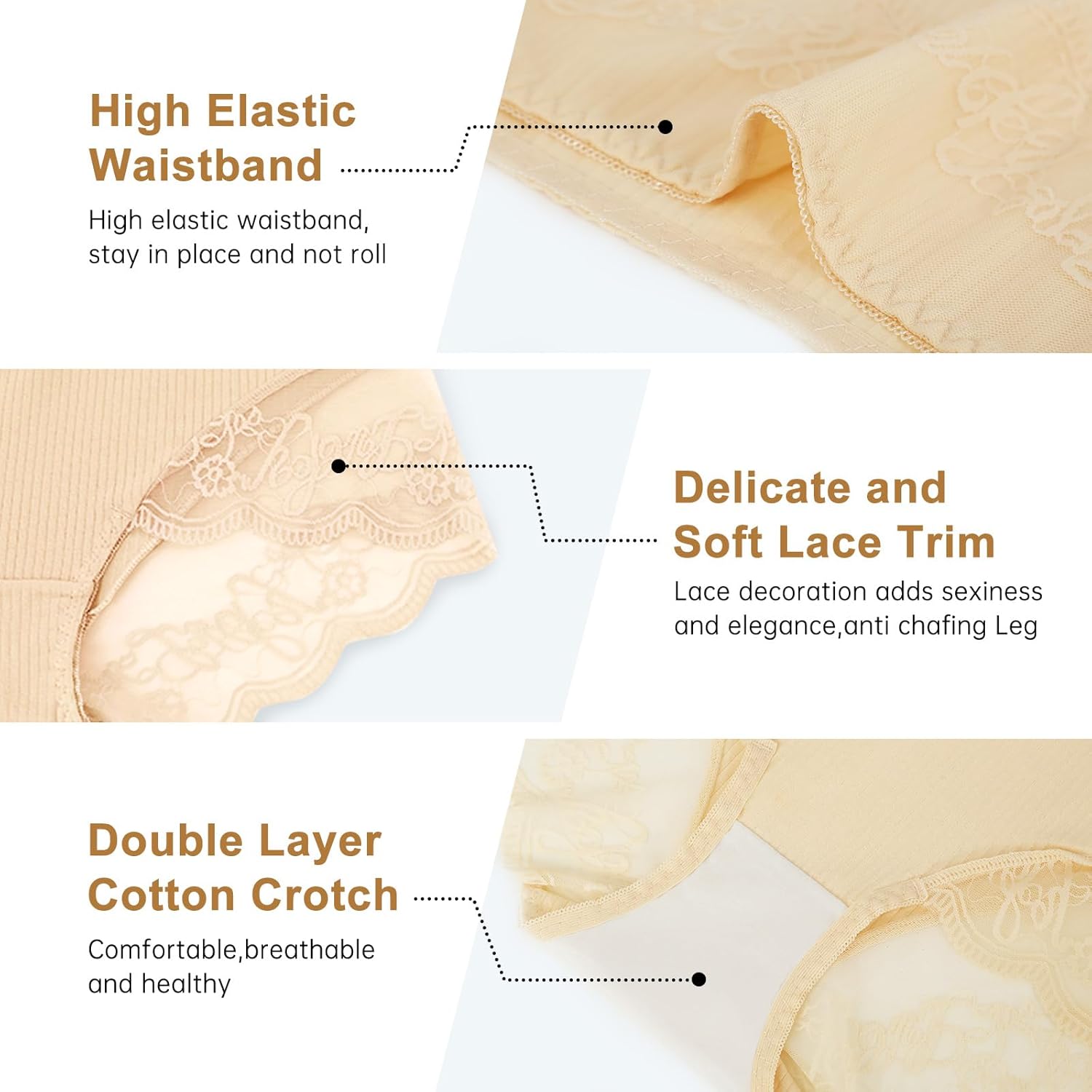 Women Cotton Underwear High Waisted Soft Lace Panties Comfort Breathable Sexy Ladies Brief Multipack - Image 4