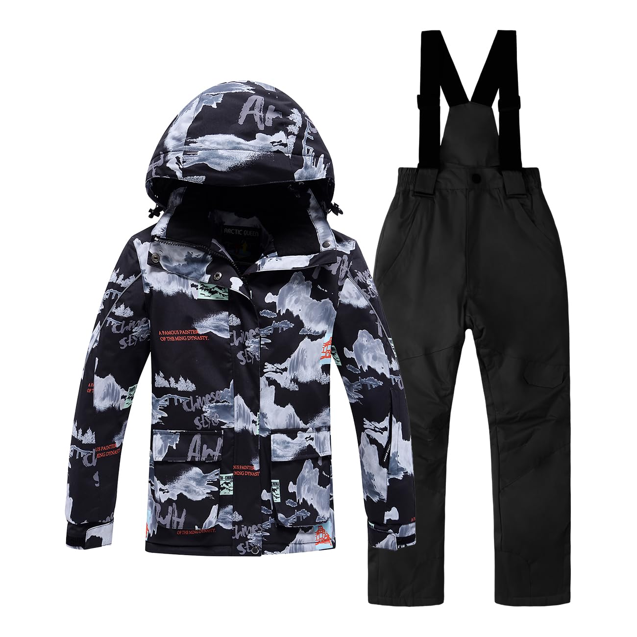 Mokitoni kids snowsuit ski suit pants jacket waterproof snowbibs for boys girls windproof