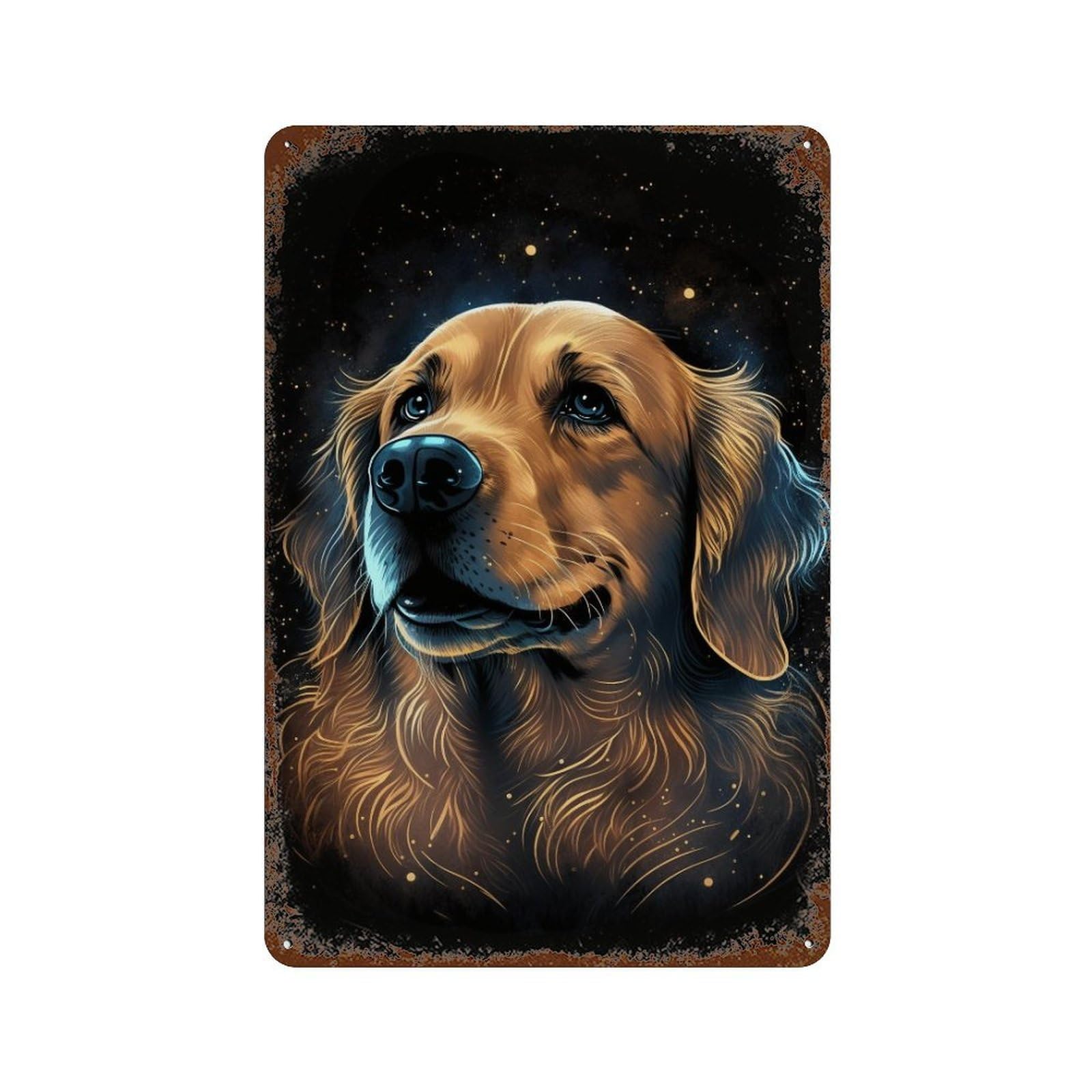 Rust Effect Golden Retriever Art Print-9 Rusty Metal Tin Sign 11.8"x7.9", Decorative Metal Wall Art for Farmhouse, Kitchen And Entryway Decor