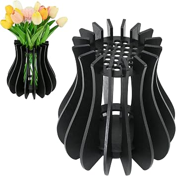 Vase for Lego Flowers Bouquet, Black Wooden Puzzle Vase