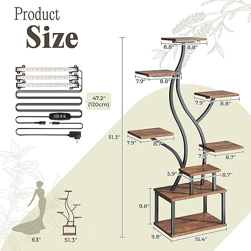 Miniatura 7 de PRAISUN Soporte para plantas de 51.3 pulgadas con luz de crecimiento, estante de plantas de interior de 6 niveles con soporte para flores más