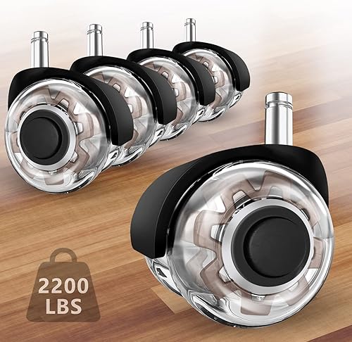 Office Chair Caster Wheels, Set of 5, Heavy Duty Chair Wheels for Hardwood, Carpet -Quiet & Smooth Gliding 2 Inch Office Chair Rubber Caster