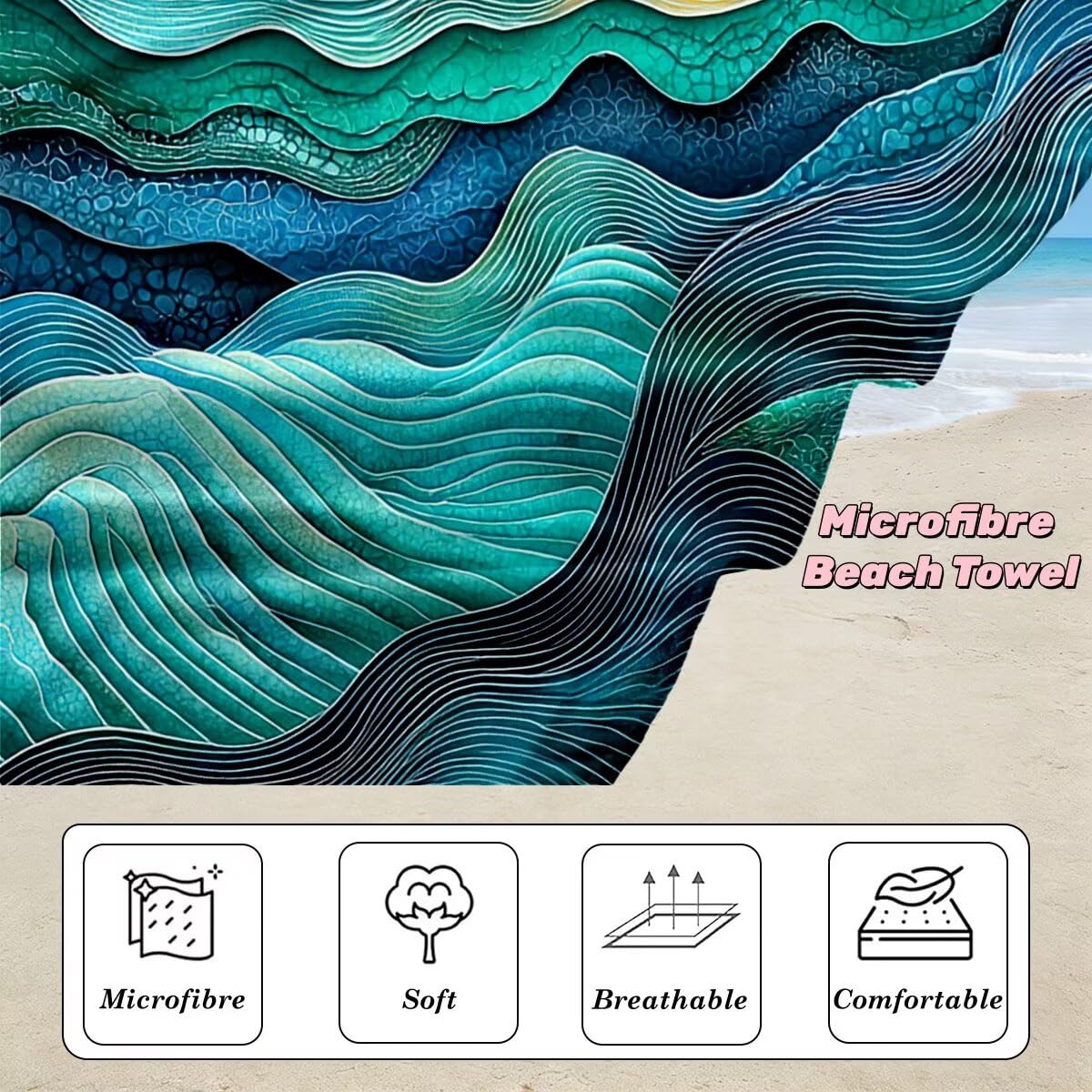 Serviette de Plage Microfibre, Lot de 2 Serviette de Bain Grande Taille 100x220 cm, Séchage Rapide Drap de Bain Abstrait, Anti Sable Serviettes de Plage, Serviettes Microfibre Sport pour Travel -4160
