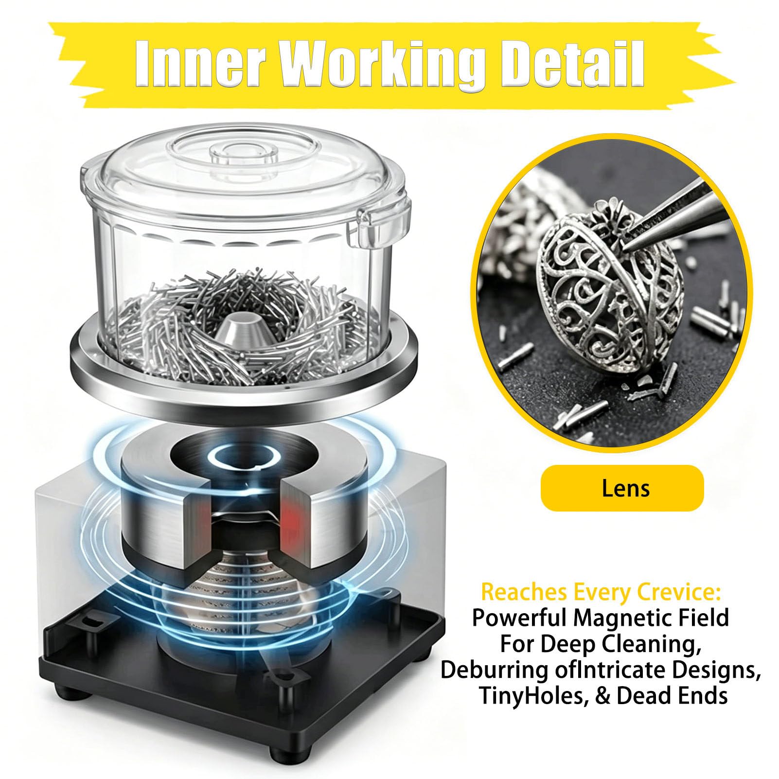 Magnet-Trommelpolierer Für Schmuck, 180mm Trommel, Einstellbarer Timer (1–60 Min.), Inklusive 500 G Magnetstifte, Zur Veredelung Von Metallschmuck Aller Art