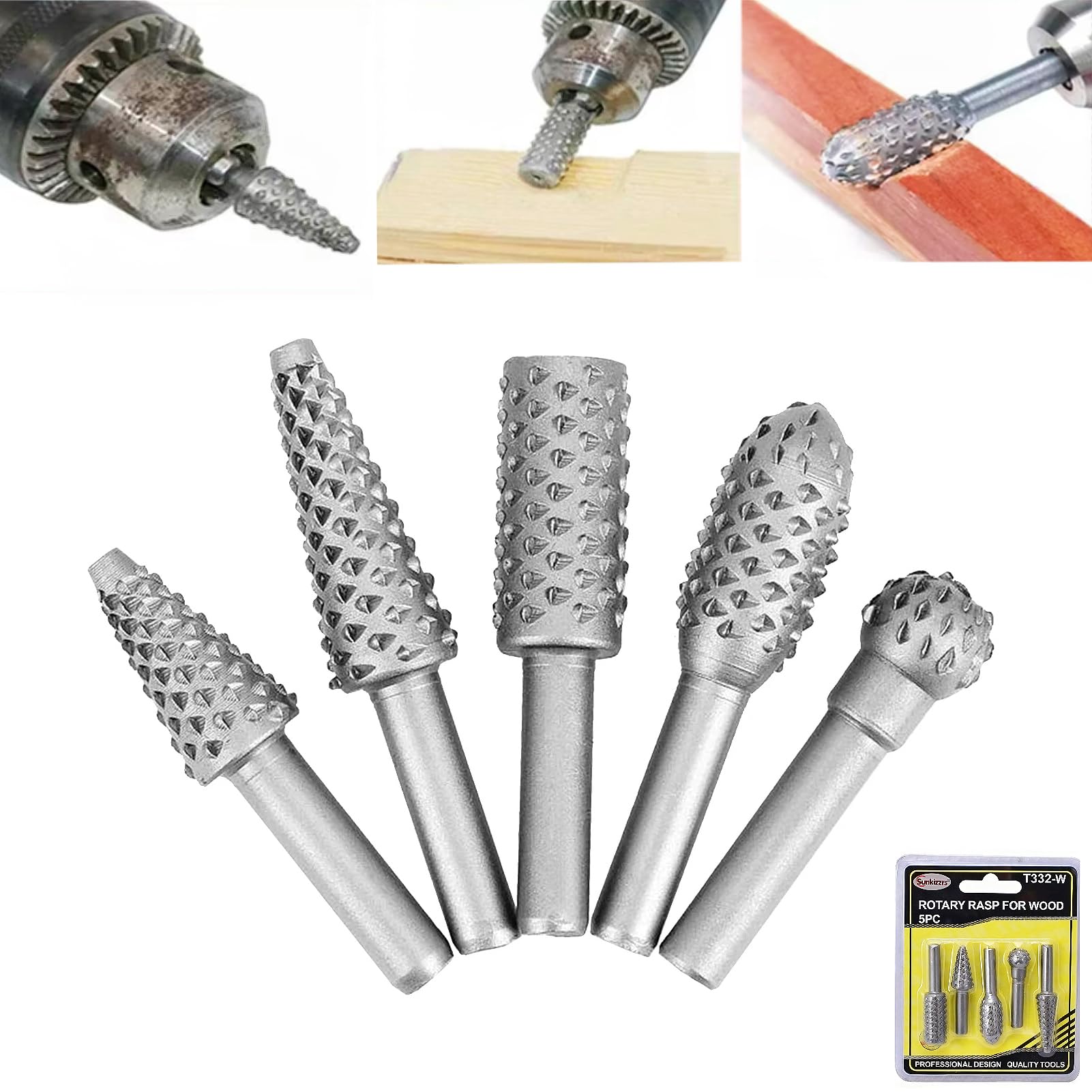 Sunkizzrs® 5-Pcs HSS Wood File Burr Drill Bit Set —Wood Working Rasps 6.35mm (1/4") Round Shank —High Speed Steel Rotary Files Rasps for Carving, Polishing, Shaping & Grooving-image-31