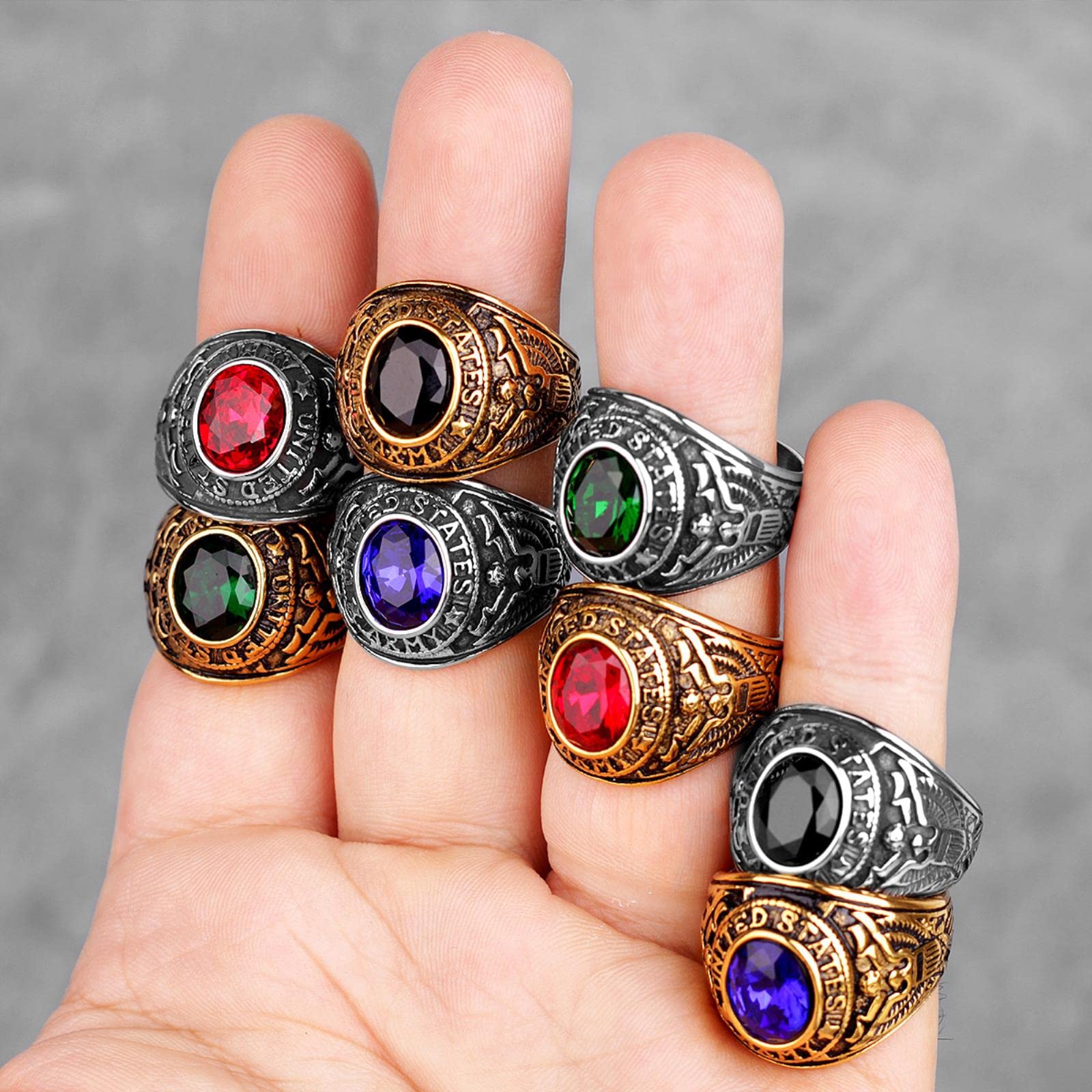 Stainless Steel Men Rings Rhinestone United States Army Punk Hip Hop for Biker Male Boyfriend Jewelry Creativity Gift Wholesale