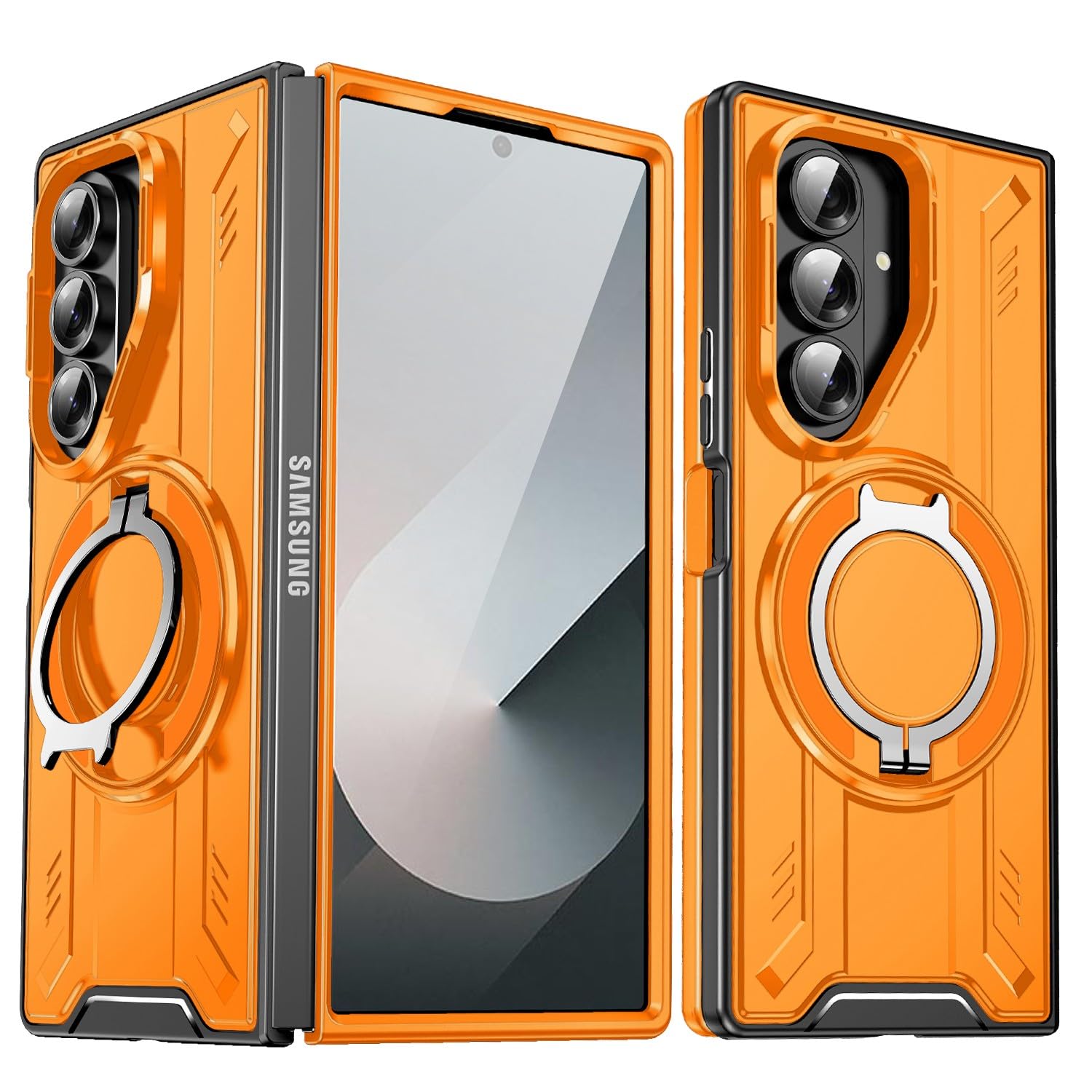 Coque rigide Galaxy Z Fold 7 magnétique orange avec anneau de support - 6