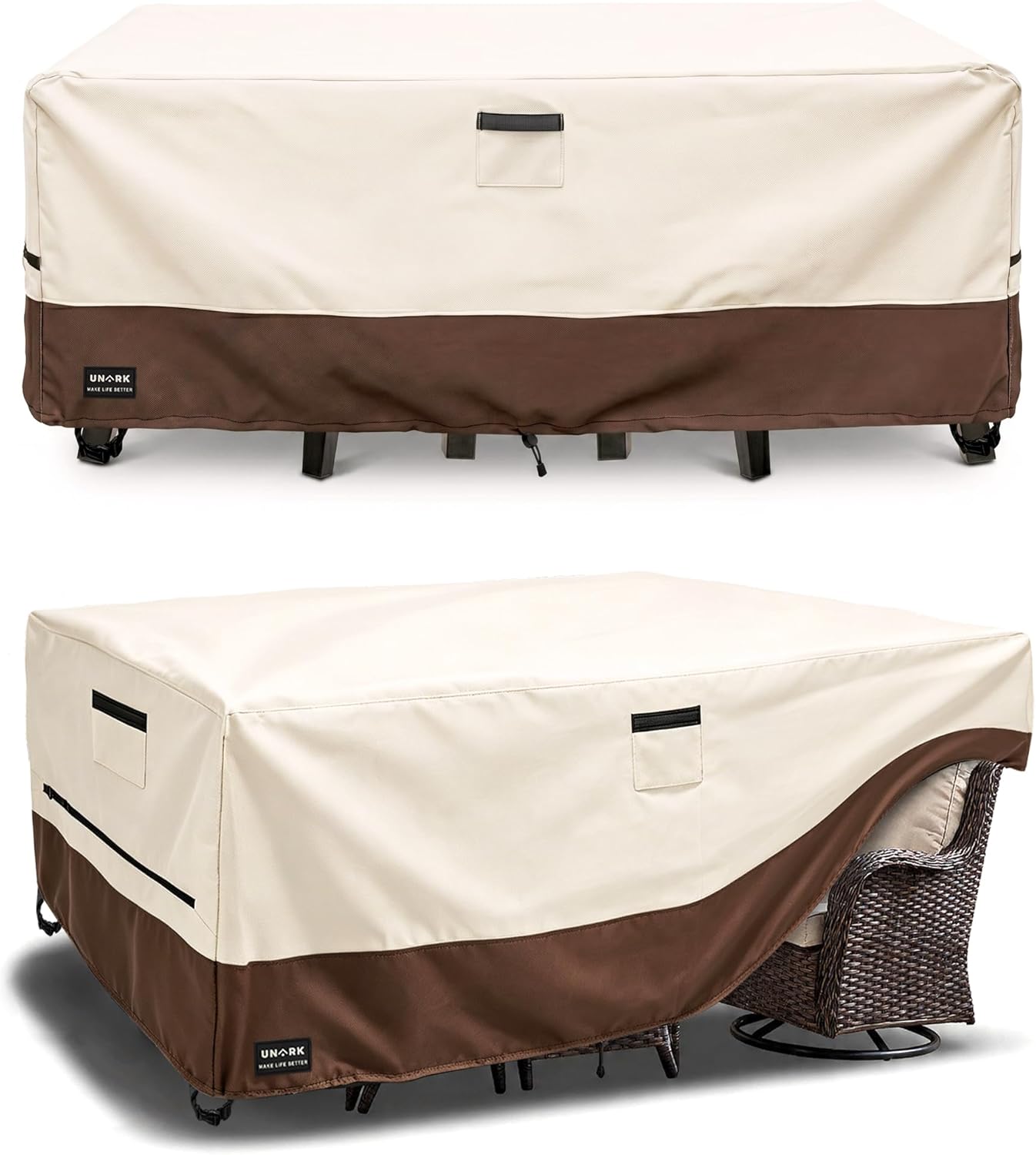 Outdoor Furniture Covers Waterproof for Patio Furniture Set, Outdoor Table Cover for Outdoor Furniture Set Heavy Duty 600D Patio Table and Chair Protector Fits up to 76L x 54W x 28H inch Beige