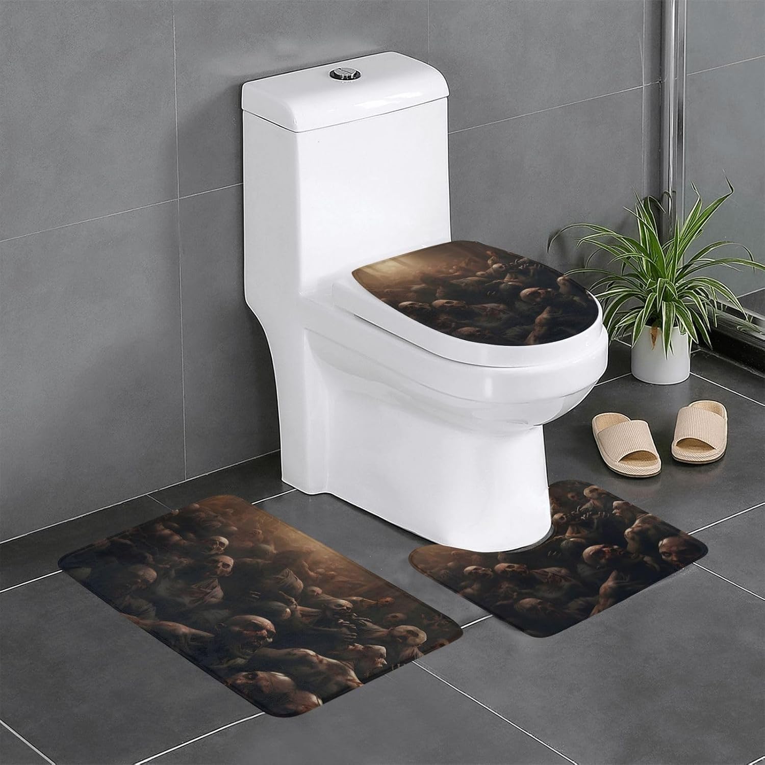 JCAKES Zombie Print 3 Piece Bathroom Rugs Set Non-Slip Washable Cover Floor Rug Decorations for Kitchen Bathroom Bedroom