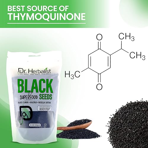 Miniatura 2 de DR. Herbalist - Semilla de comino negro 12.35 oz  Nigela Sativa I Fuente orgánica de timoquinona, semillas enteras de Nigella Sativa Superalimento