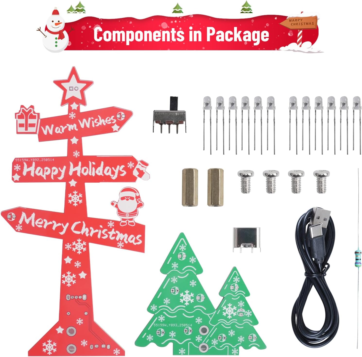 MIOYOOW Christmas Table Sign Soldering Kit, DIY LED Merry Christmas Tree Sign Solder Practice Kit with Colorful Lights, Electronic Soldering Projects for Xmas Decoration and Present