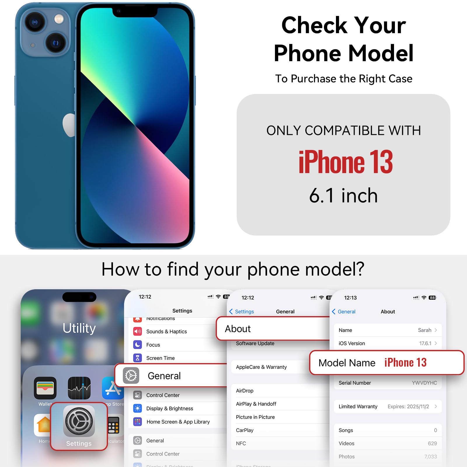 per iPhone 13 - Custodia a portafoglio magnetica staccabile | Compatibile con Magsafe, porta carte di credito con blocco RFID, tasca con cerniera, cinturino da polso