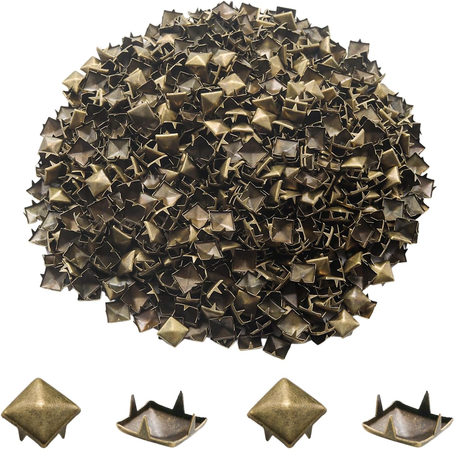 Funstreet 1000 Pcs Metal Pyramid Studs 10mm Black Square Spikes for Clothing Leather Craft – 4-Prong Square Pyramid Spikes DIY Stud Rivets for Jackets Belts Bags Shoes & Hat Decoration, Bulk Pack