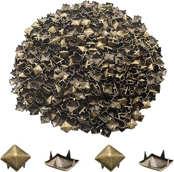 Funstreet 1000 Pcs Metal Pyramid Studs 10mm Antique Square Spikes for Clothing Leather Craft 4-Prong Square Pyramid Spikes DIY Stud Rivets for Jackets Belts Bags Shoes & Hat Decoration, Bulk Pack