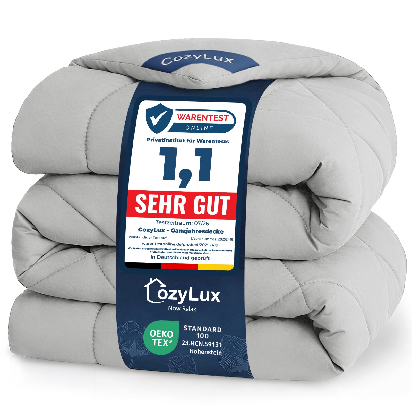 CozyLux Bettdecke 200x200cm Hellgrau für 4 Jahreszeiten