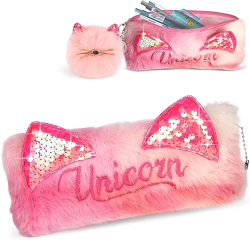 Bonito estuche para niñas  Estuche estético para lápices de regreso a la escuela, estuche estético de felpa suave para estudiantes, suministros de