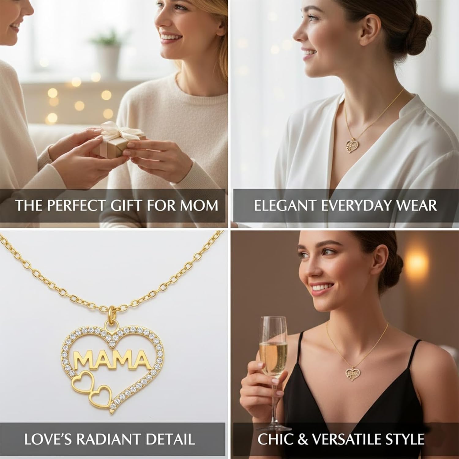 Jean Beau Heart Pendant Necklace Gift for Mom, Dainty Sparkly CZ Love Mom Necklaces Anniversary Birthday Everyday Christmas Holiday Jewelry - Image 6