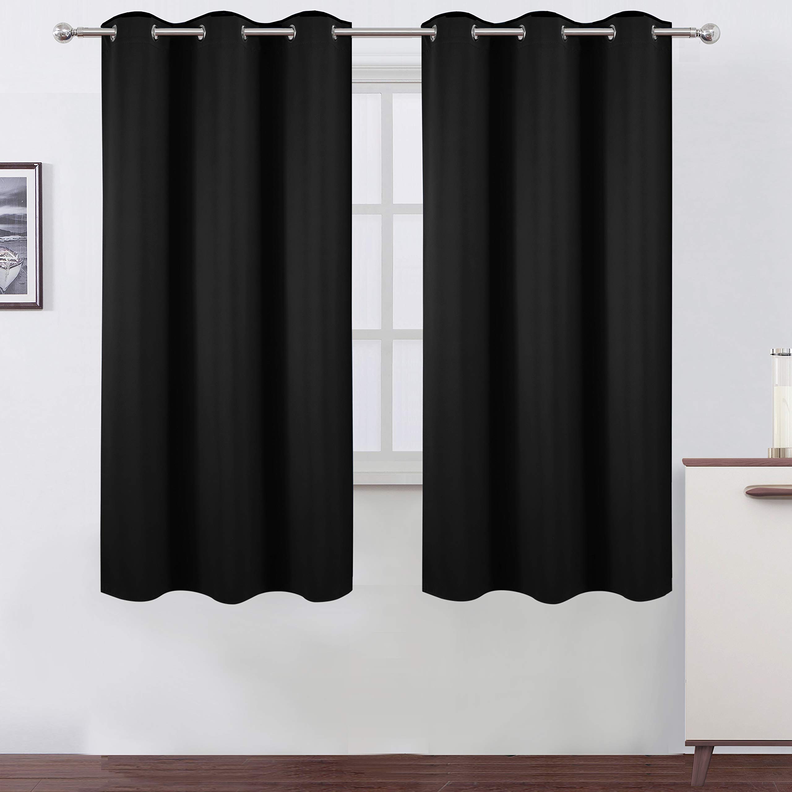 LEMOMO Black Blackout Curtains 40 x 63 Inch Length/Set of 2 Curtain Panels/Thermal Insulated Room Darkening Blackout Curtains for Bedroom
