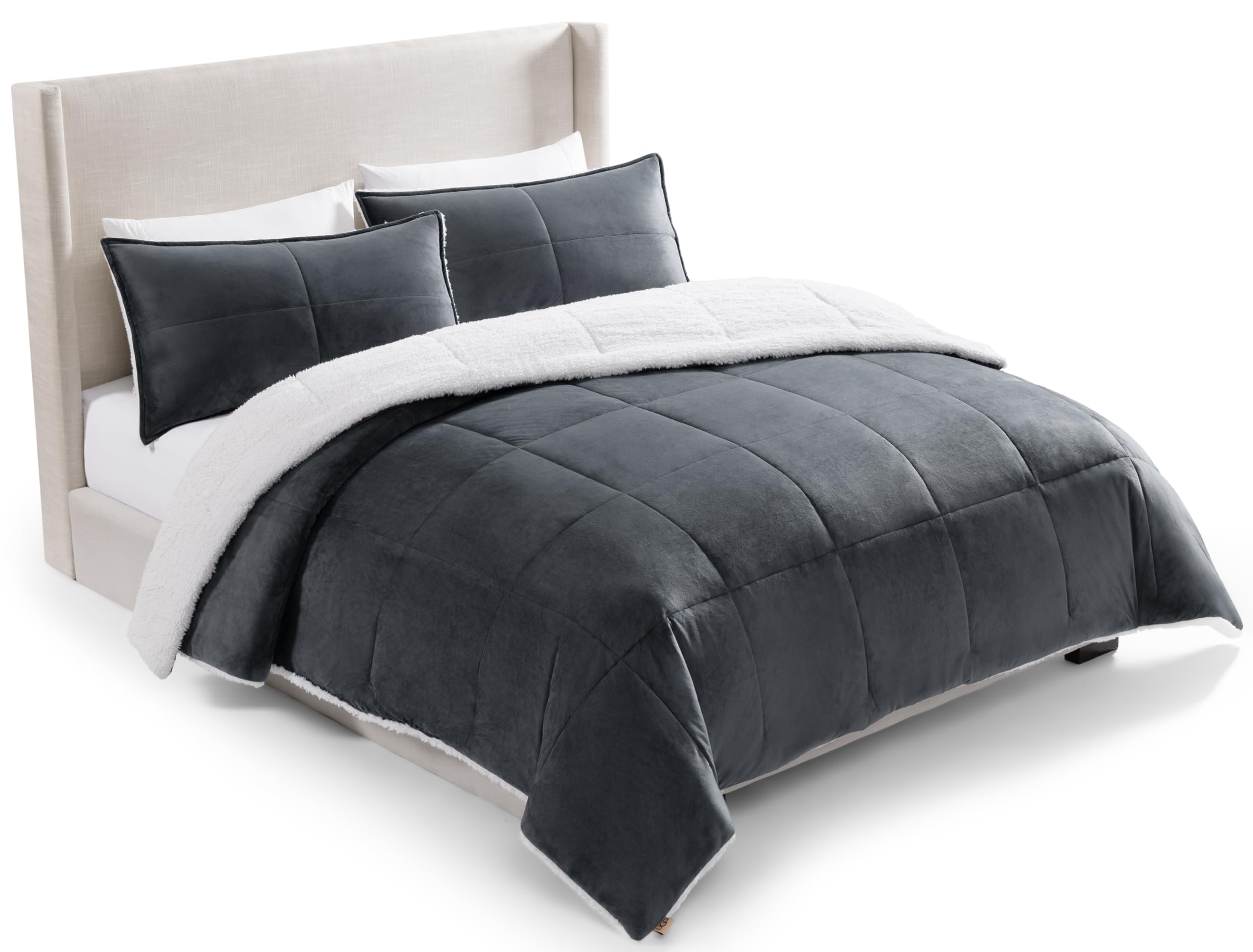 UGG Blissful King Comforter Set with 2 Pillow Shams Reversible White Comforter Plush Fluffy Warm Bed Set Premium Hypoallergenic Down Alternative Bedding Breathable, King/California King, Blue Imperial