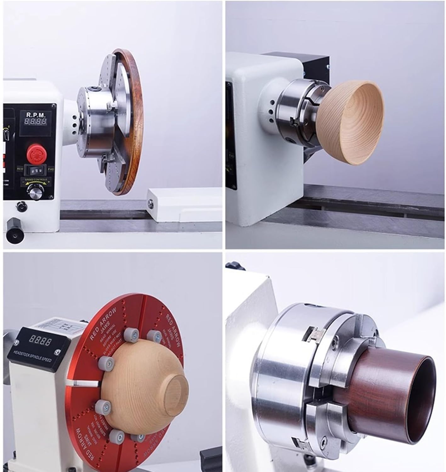 1200W 18.89in Wood Lathe, With 4in Round Chuck & 6in Linkage Chuck & 6PCS Wood Turning Tools, Speed 420~1850rpm/900~3800rpm For Woodworking DIY Various Wooden Crafts