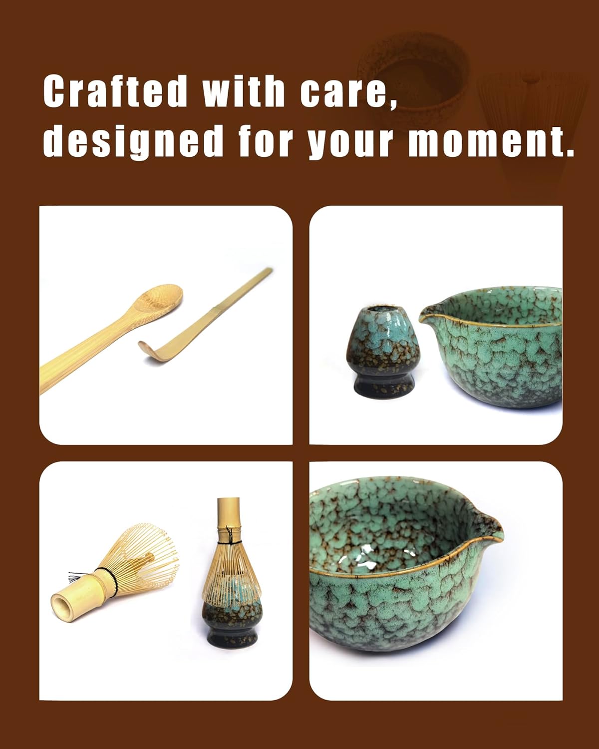 Matcha Set Kit–Matcha Starter Kit with Bowl and Whisk,Complete Matcha Tea Set with Bamboo Whisk,Scoop,Spoon,Sifter & Holder,Includes Step-by-Step Guide,Matcha Making Kit for Beginners,Green