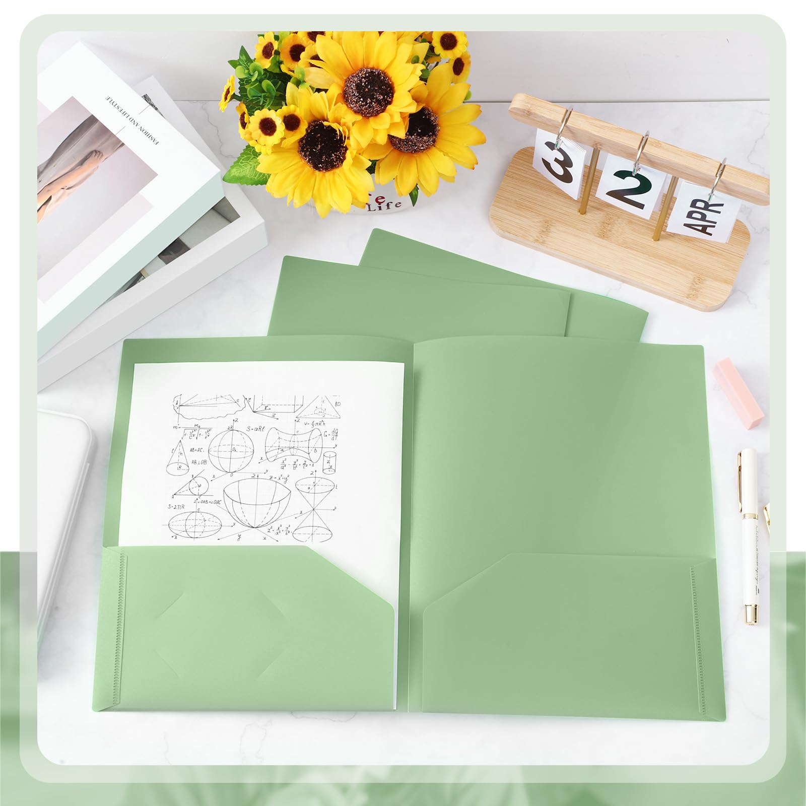 Gueevin 72 Stück Kunststoff-Ordner mit Taschen, 2 Fächer, glänzende Kunststoff-Ordner für Papier in Briefgröße, strapazierfähig, langlebig, Aktenordner mit Visitenkarte für Zuhause, Büro, Schule