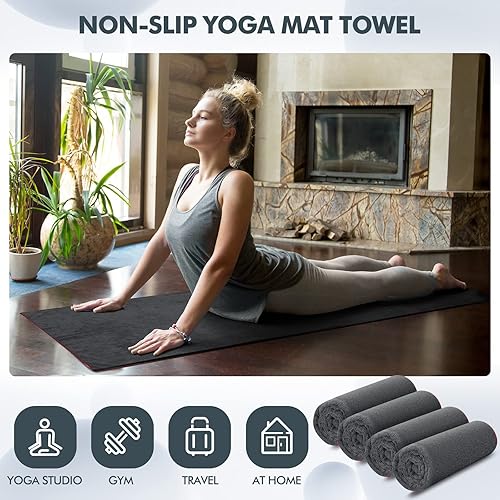 Miniatura 4 de Oudain Paquete de 10 toallas de yoga caliente a granel antideslizantes para esterilla de yoga, toalla de microfibra absorbente del sudor para yoga