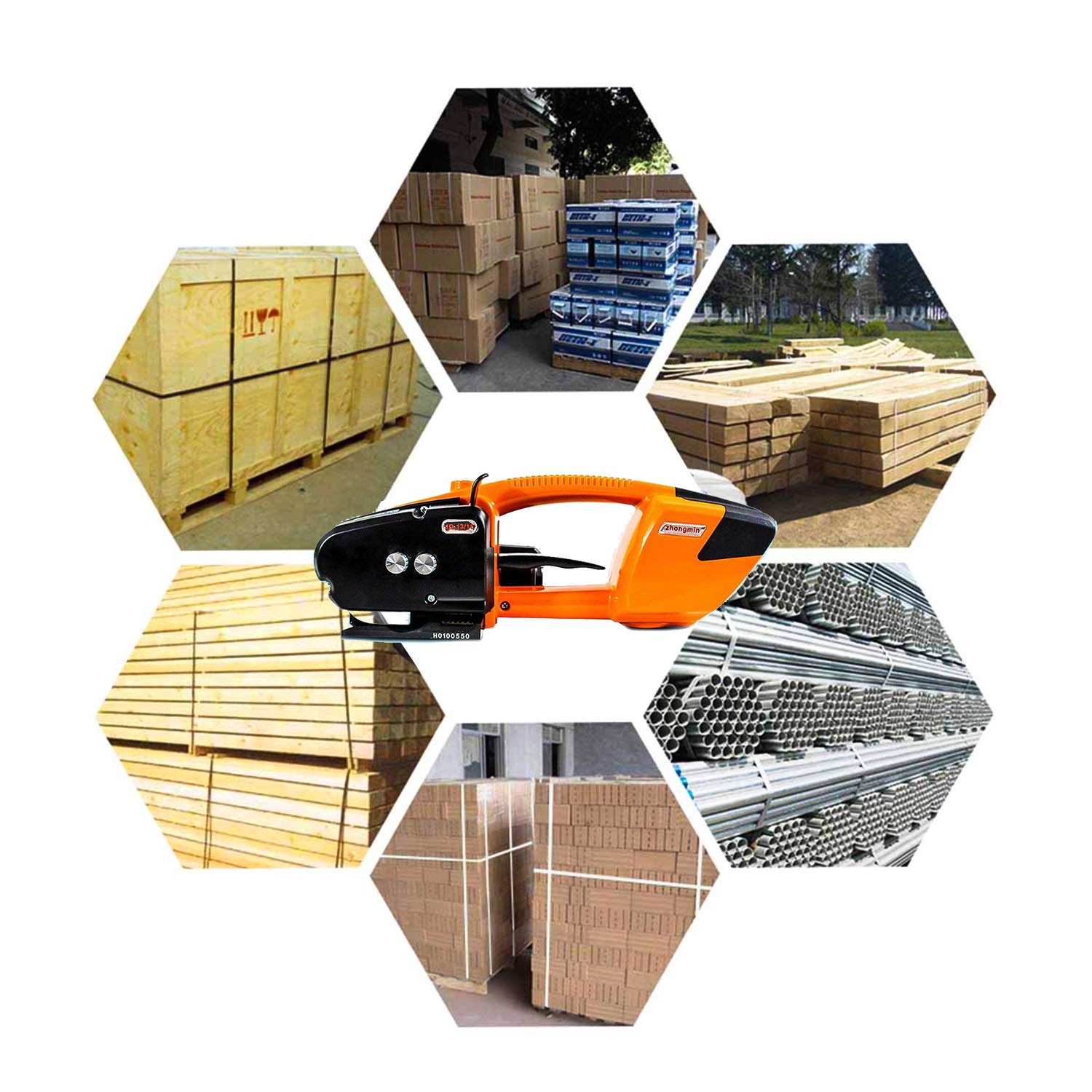 Empacadora Eléctrica Portátil de Mano Automática Máquina Flejadora para asegurar bultos Flejado de Soldadura con Batería Recargable y Desmontable Flejes PP/Pet