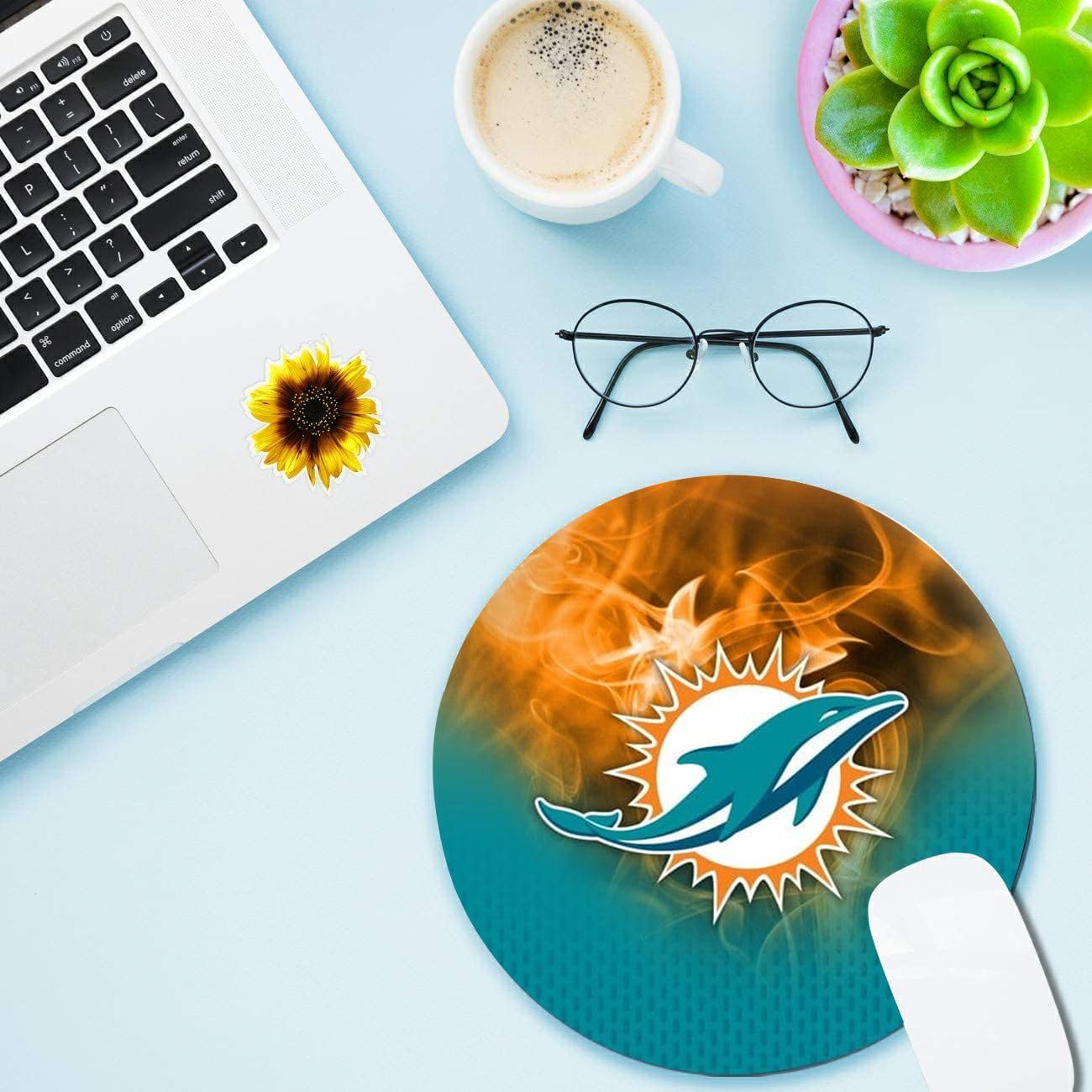 Sports Round Mouse Pad,Blue Black Design Non-Slip Rubber Base Mousepad for Computers Laptop Desk,Gaming Mouse Mat for Football Fans