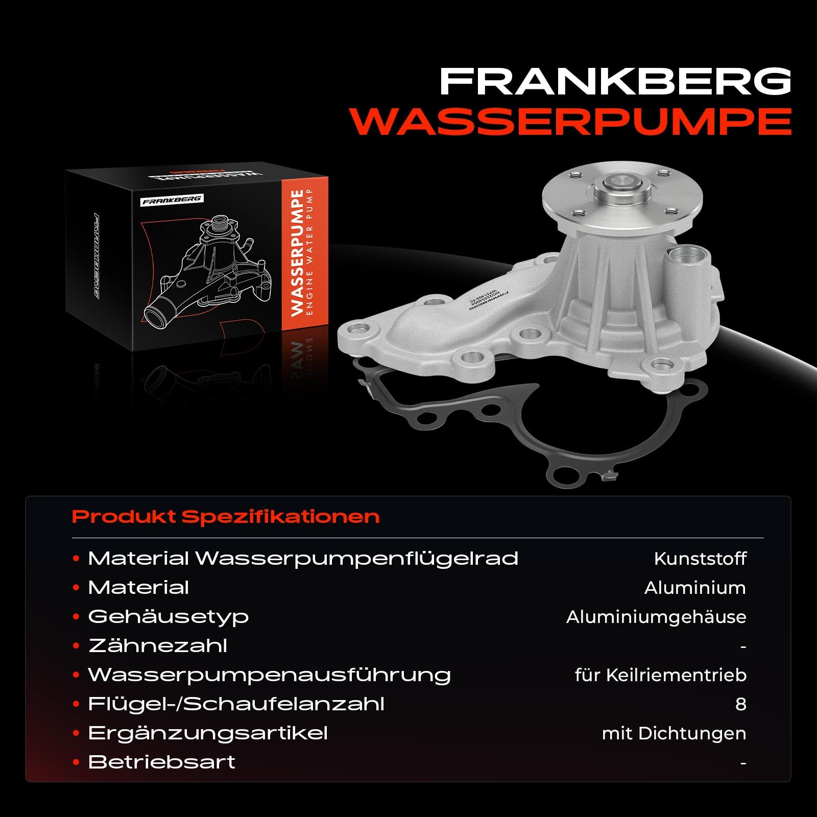 Frankberg Pompa dell'acqua/pompa del liquido di raffreddamento 2510004050 | Compatibile con: Kona Box/SUV OS OSE OS, Ceed Sportswagon CD, Kona OS OSE OS, i20 GB IB, Stonic YB, Picanto SÌ, Ceed CD